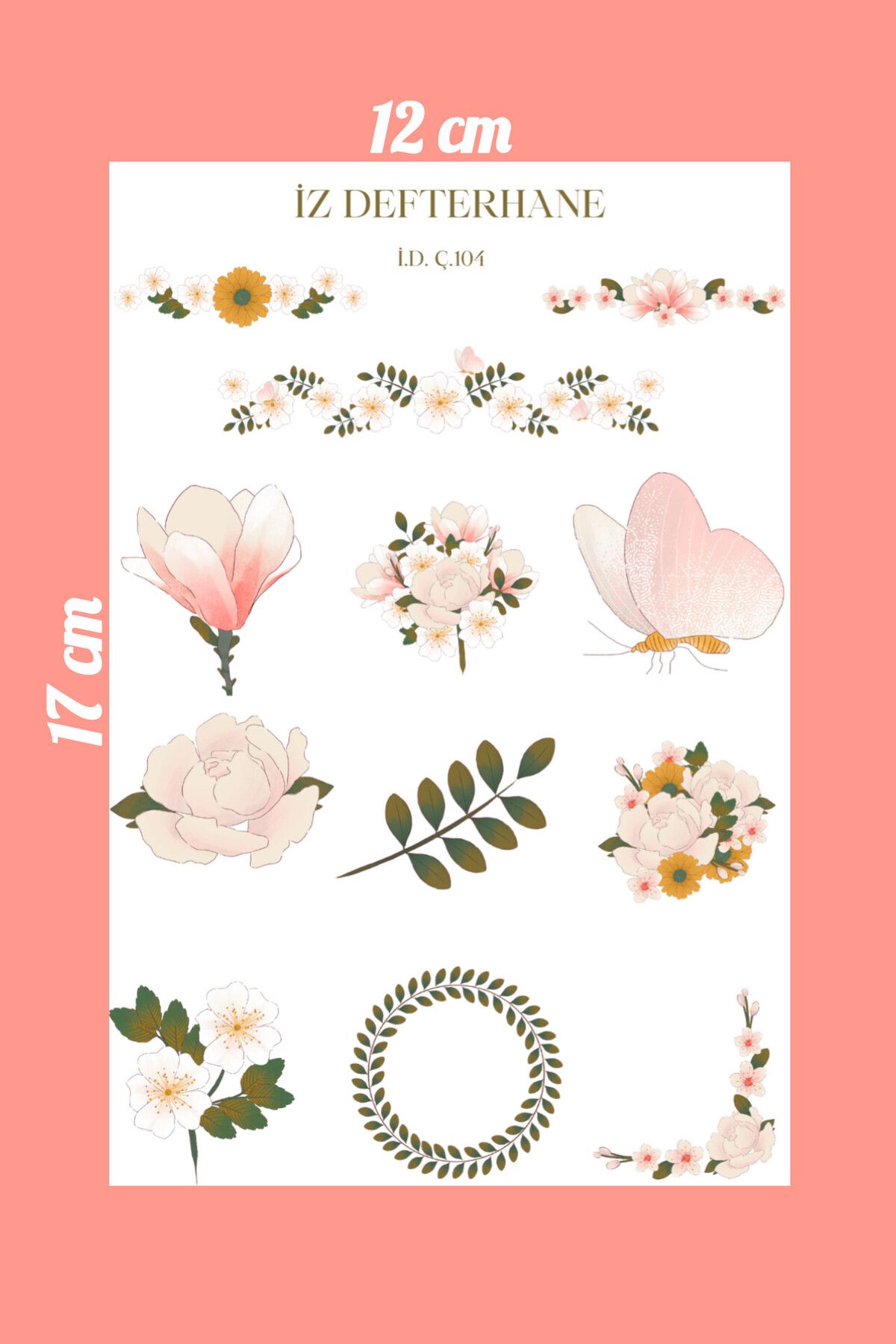 İZ DEFTERHANE Pembe Soft Çiçek Çıkartma Sticker (Defter ajanda ve günlük planlayıcılar için uygun)