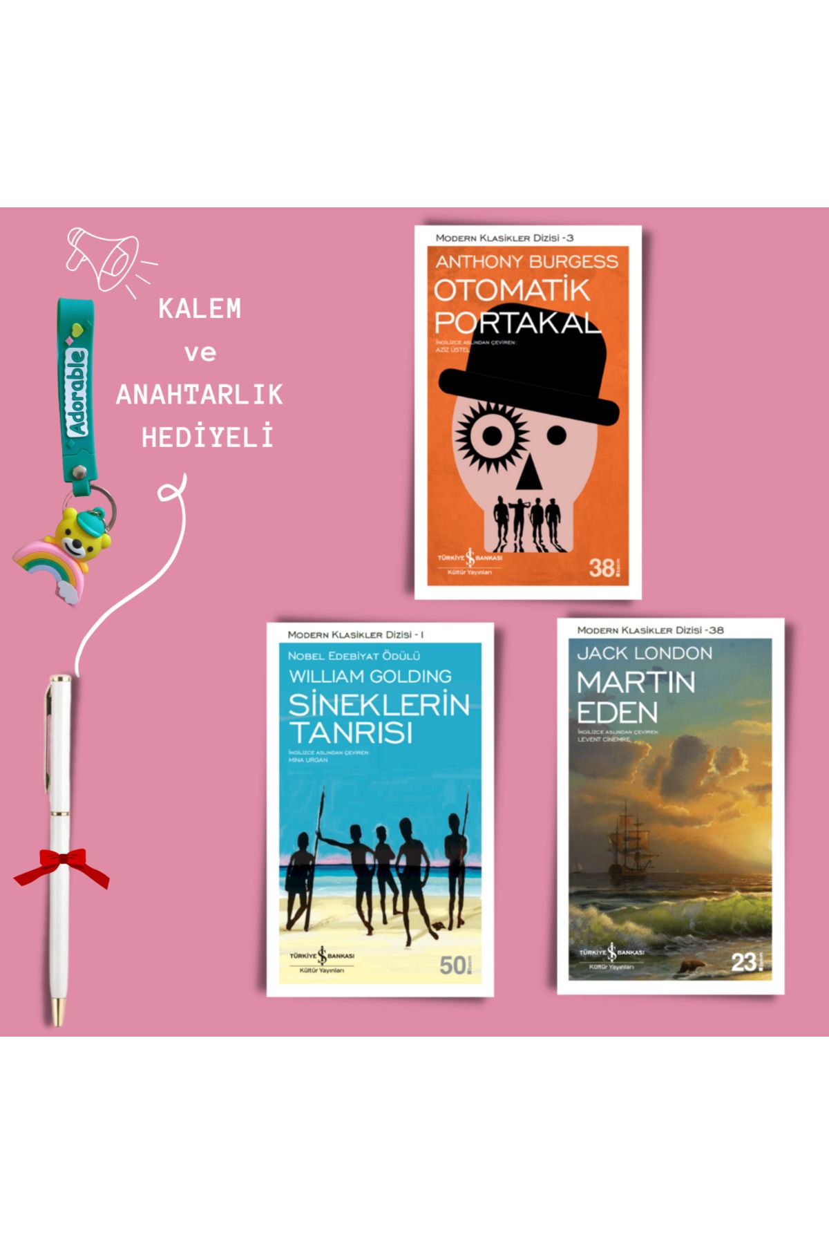 TÜRKİYE İŞ BANKASI KÜLTÜR YAYINLARI Dünya Edebiyatı Seti (3 Kitap) Sineklerin Tanrıısı, Otomatik Portakal, Martin Eden