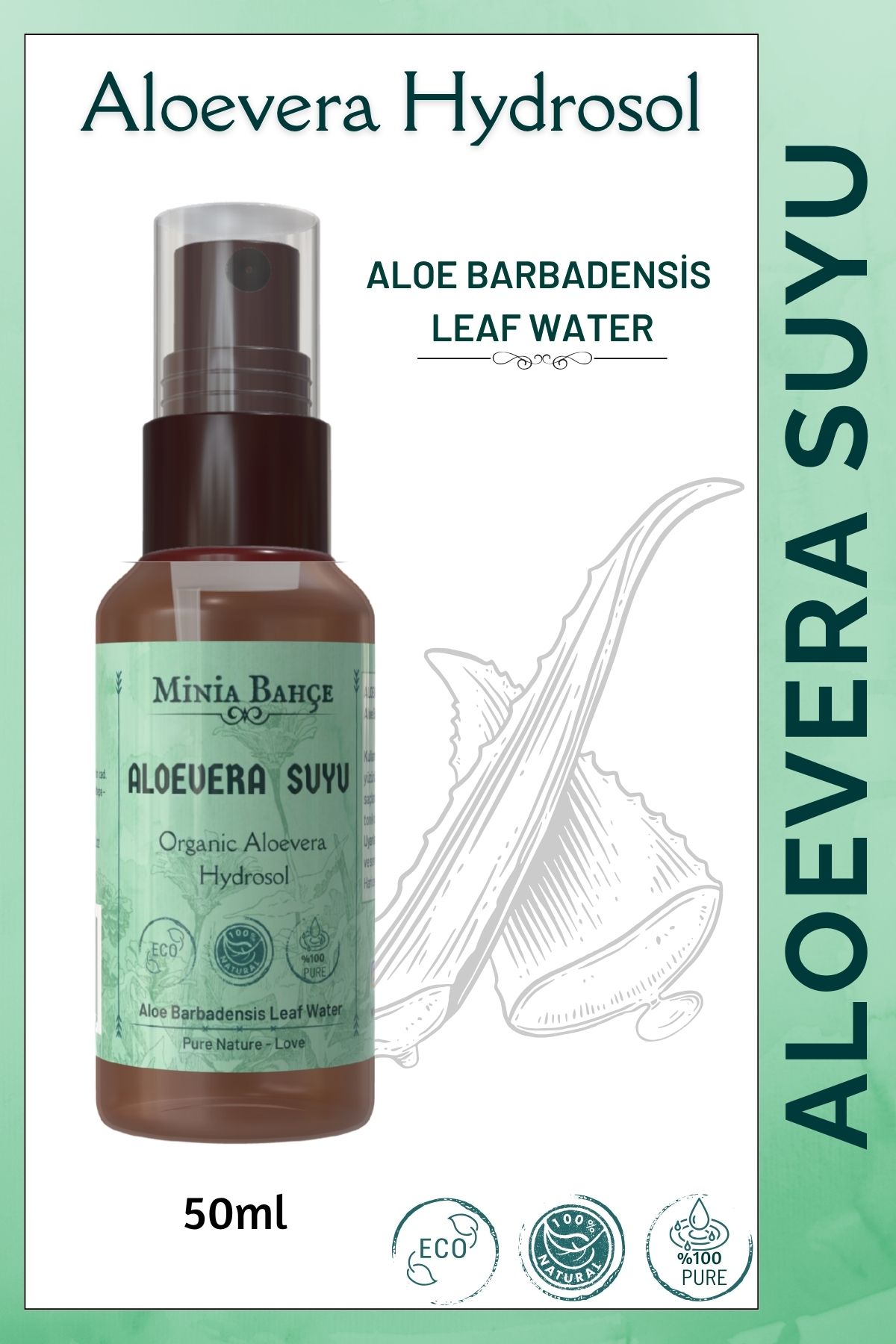 Minia Bahçe Bitki ve Sanat Atölyesi Aloe Vera Suyu - %100 Doğal, 50ml