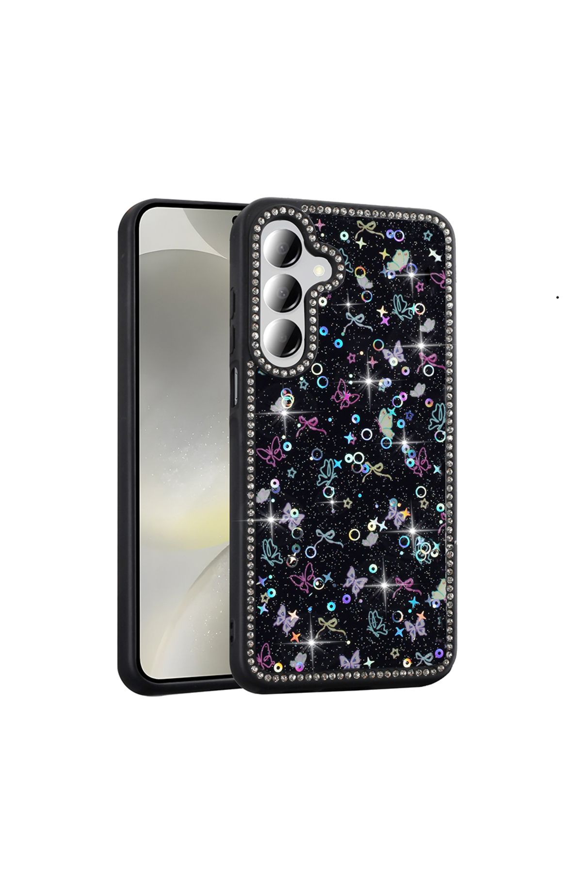Rivor Samsung Galaxy A55 Uyumlu Kılıf Kamera Çıkıntılı Taşlı ve Simli Tasarım Premium Parıltılı Kapak