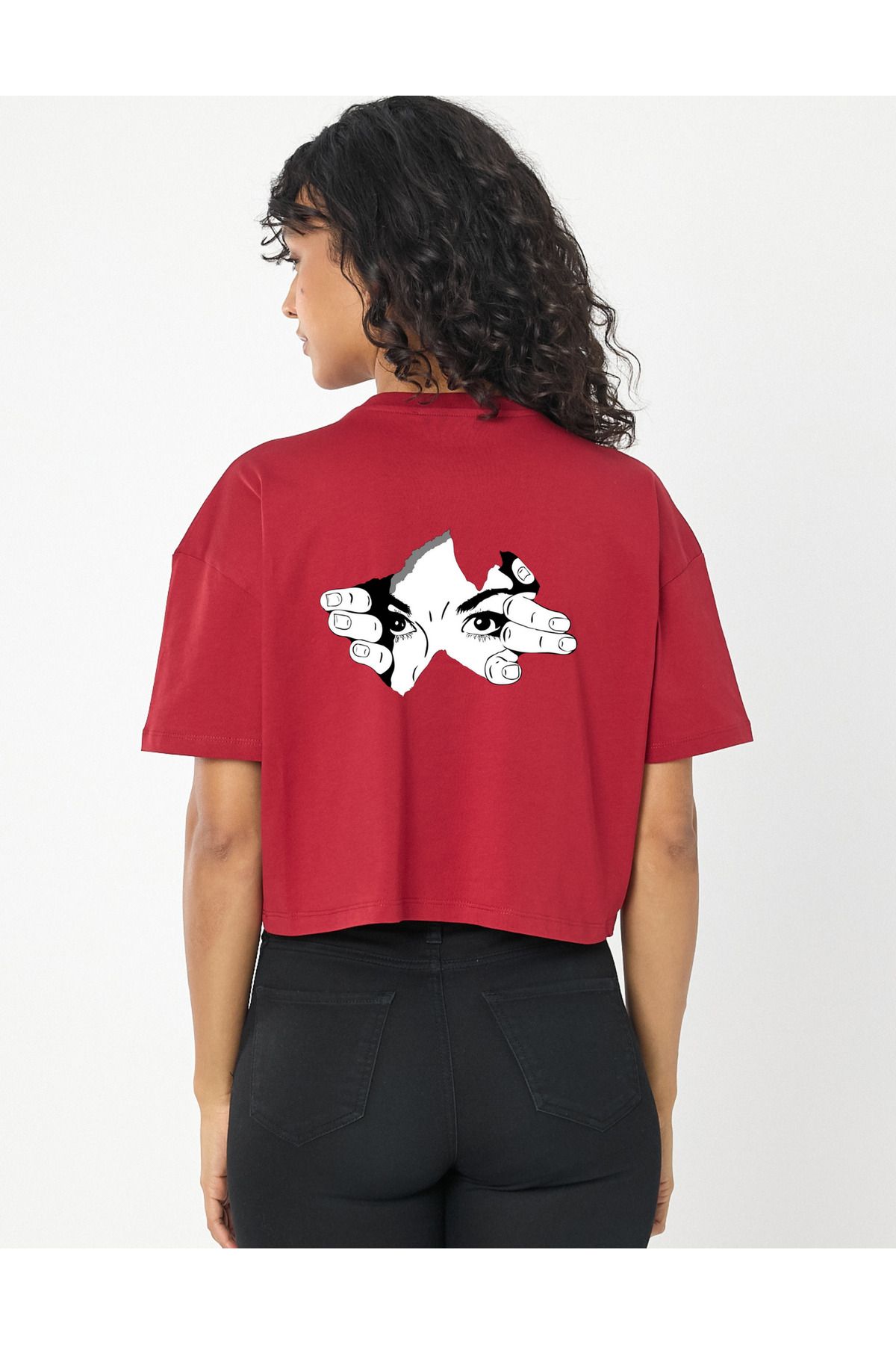 Windy Island Kadın Sırt Baskılı Bisiklet Yaka Crop T-shirt