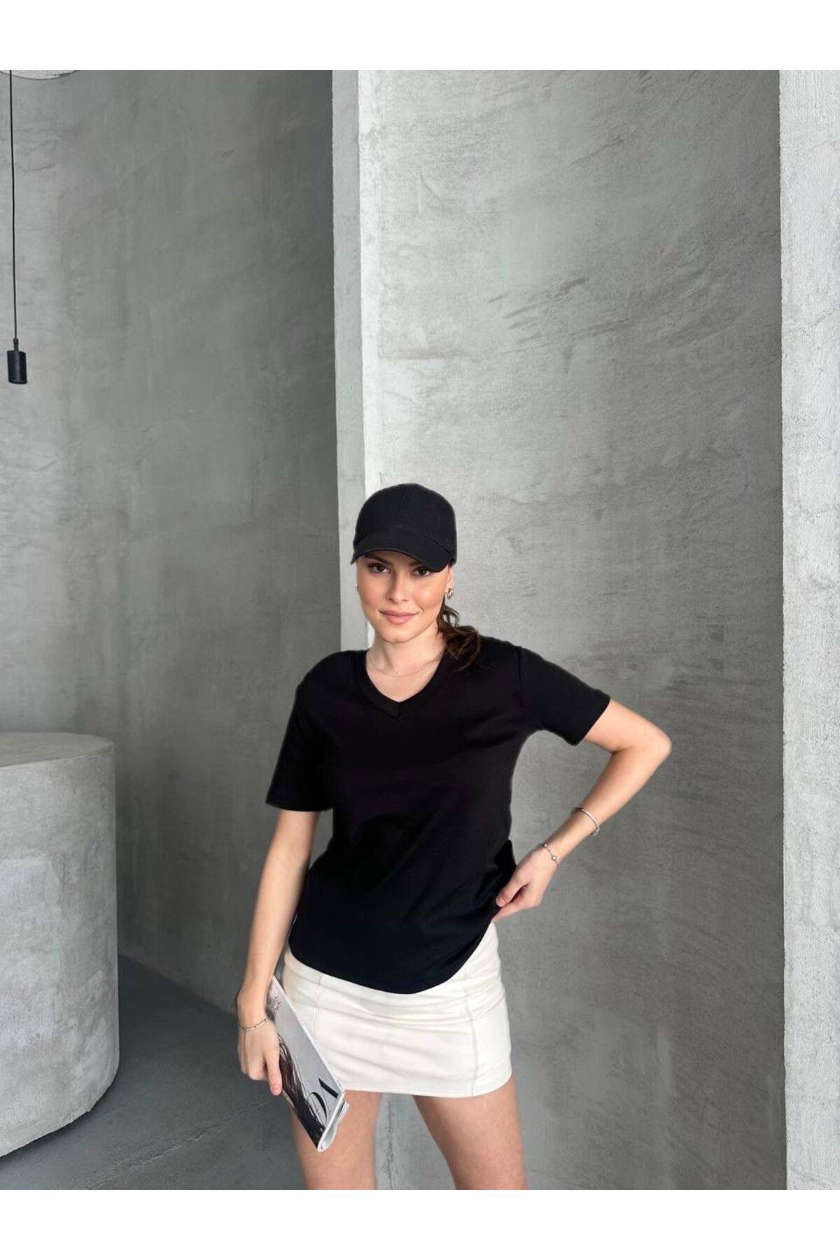 MODA Maimo Duti V Yaka Siyah İnterlok Kumaş Tshirt