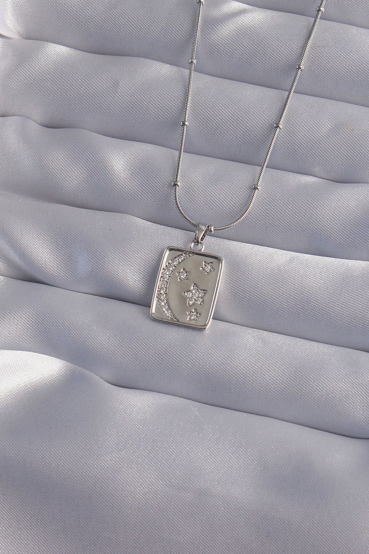 Angel Of Life 316L Çelik Zincir Gümüş Renk Zirkon Taşlı Ay Yıldız Figürlü Tarot Kolye - TJ-BKO9022