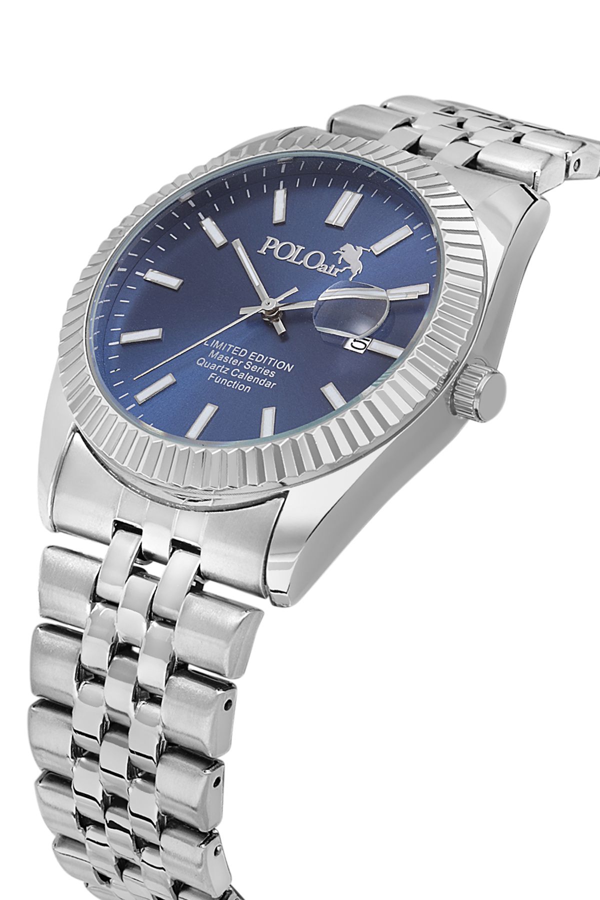 Polo Air Mercek Takvimli Metal Kasa Erkek Kol Saati Gümüş Lacivert Renk PL-0988E2x