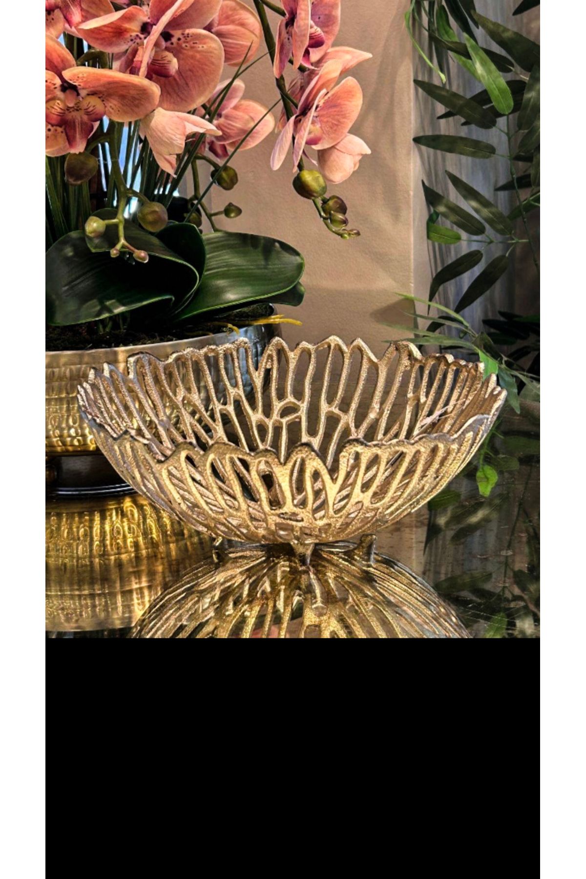 LEMİ DEKORASYON Peacock Gold Döküm Yuvarlak Dekoratif Çukur Tabak 25 Cm