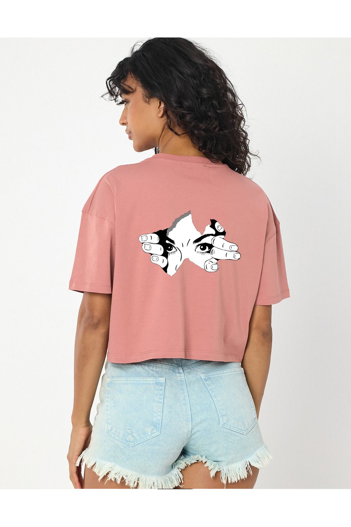 Windy Island Kadın Sırt Baskılı Bisiklet Yaka Crop T-shirt