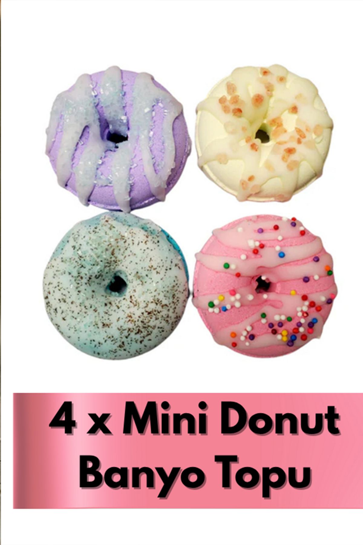 bb bath box Mini Donut Banyo Topu Seti 4’li – Manikür & Pedikür Uyumlu – Spa ve Cilt Bakımı Seti