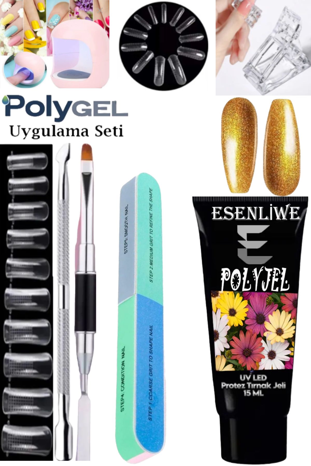 ESENLİWE 7 Parça Kalıcı Oje Protez Tırnak Polygel Oje Kalıcı Akrilik Jel Polijel Poly Gel 15ML