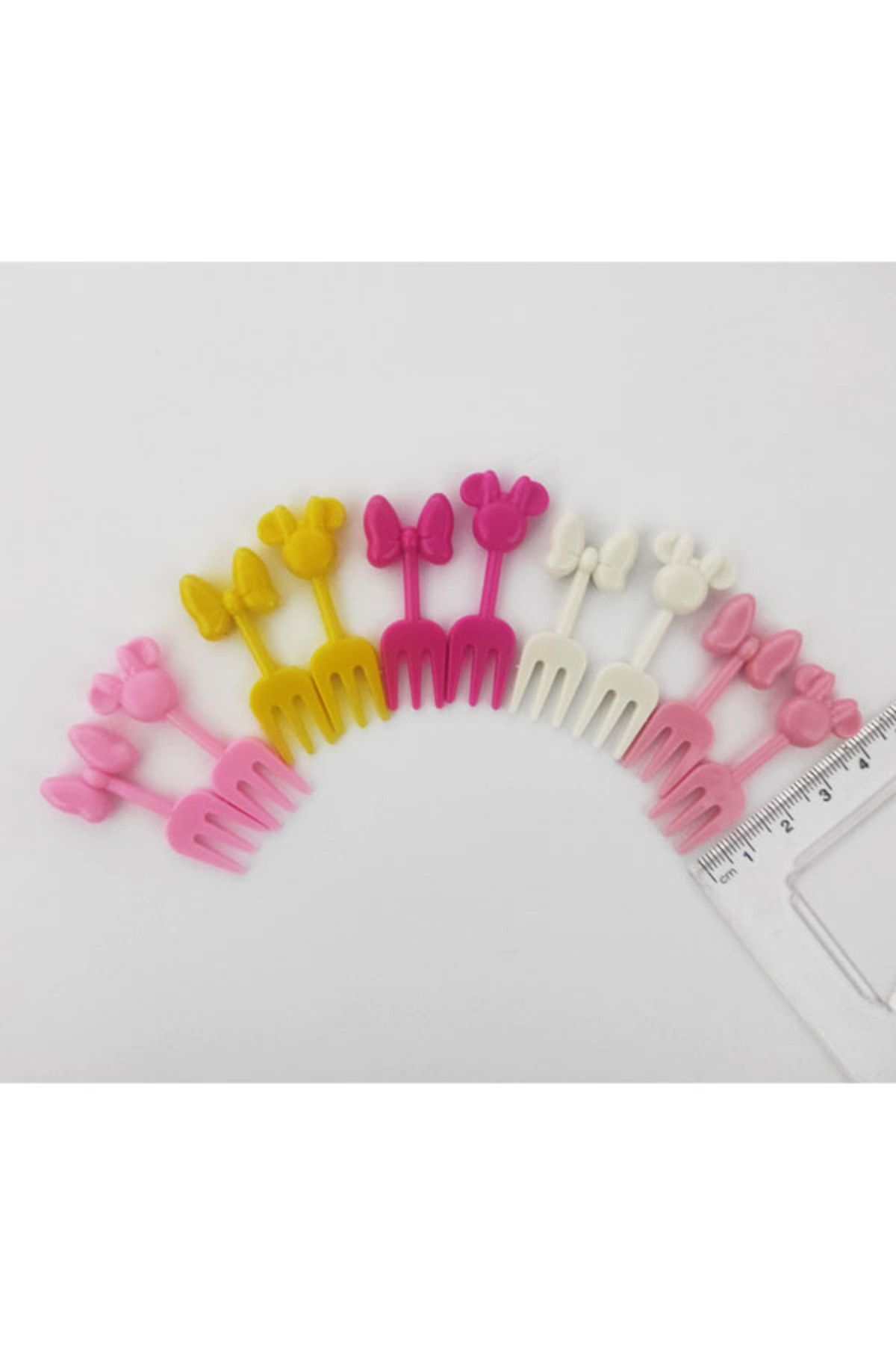 BEYHAN BAYHAN 10 Adet Dekoratif Sevimli Fiyonklu Plastik Çatal Kürdan 4,5 cm - Asorti
