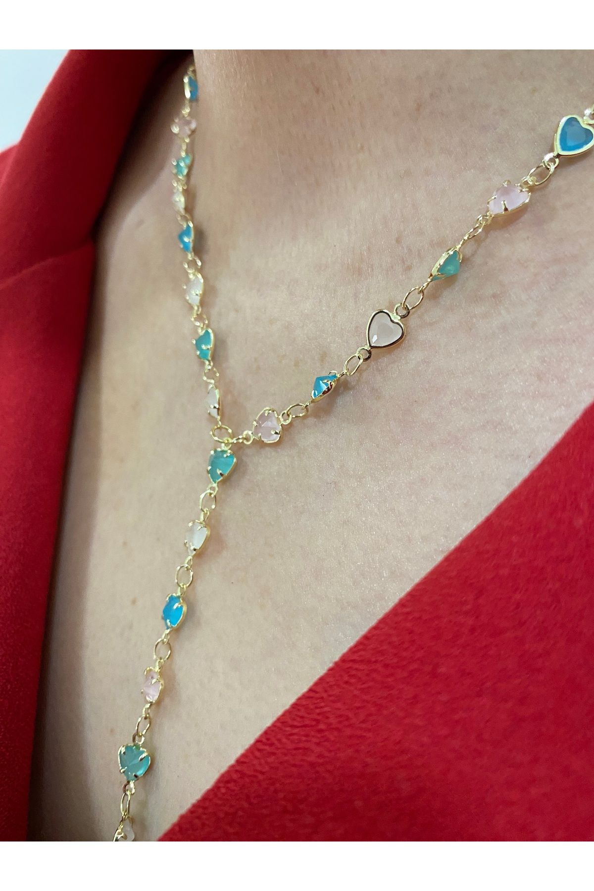 Passionis Jewelry Kalp Detaylı Renkli Dekolte Kolyesi