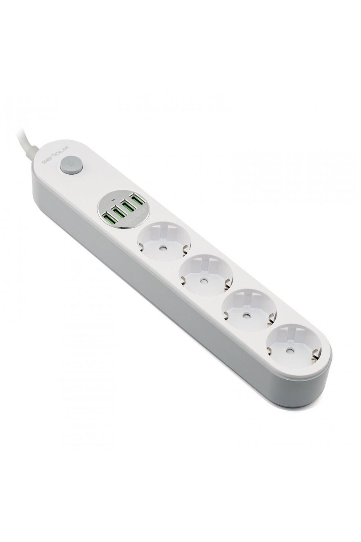 SERIOUX-Extension cord with Serioux protection, 4 schuko sockets, input 100-240V, 50- 60Hz, output (Total): 250 2
