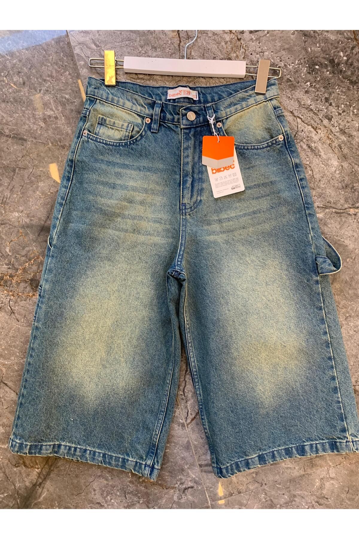 KOTOLOG Unisex Palaska Arka Yan Cep Detay Çekiç Modeli Bermuda Diz Altı Retro Kapri