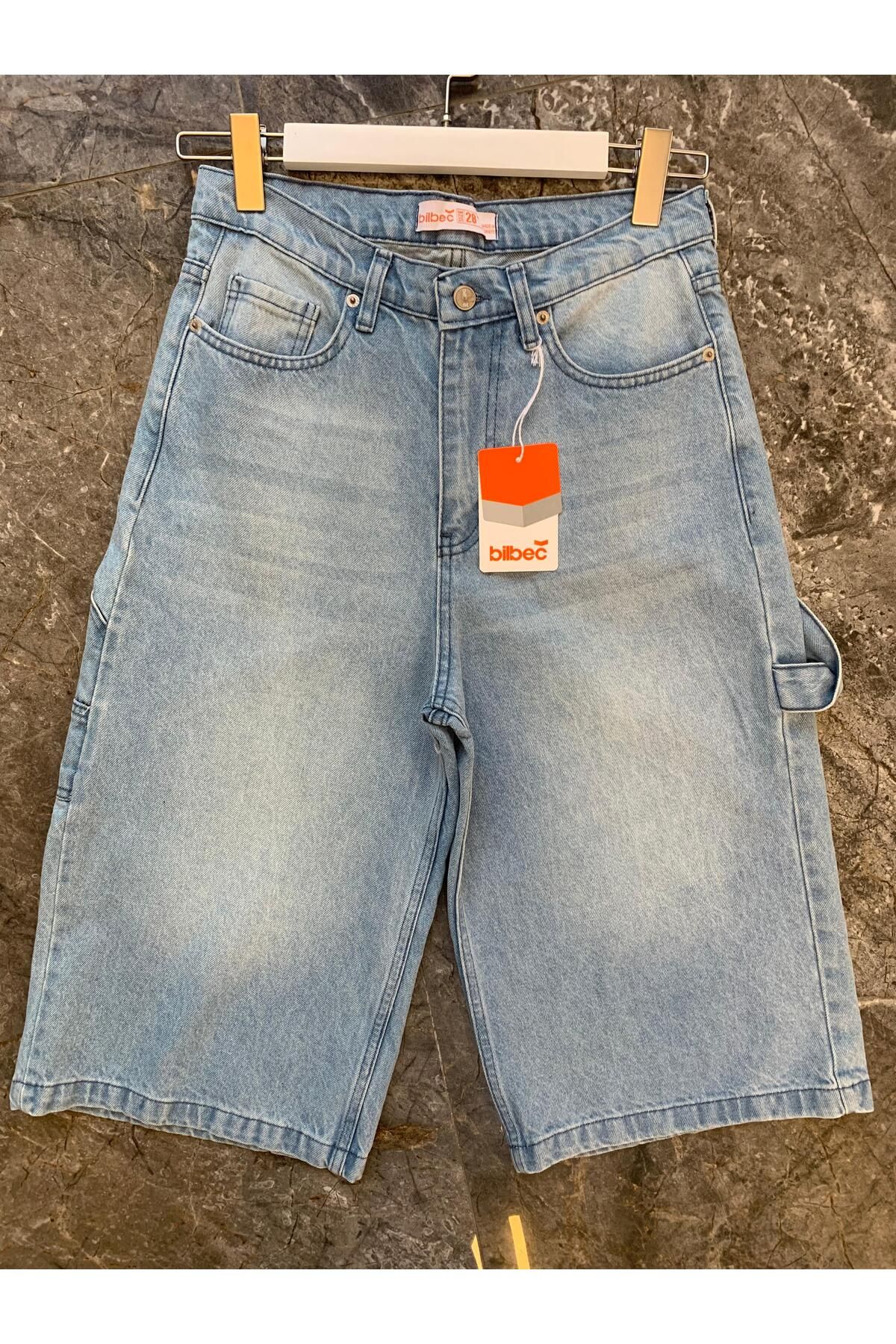 KOTOLOG Unisex Palaska Arka Yan Cep Detay Çekiç Modeli Bermuda Diz Altı Retro Kapri