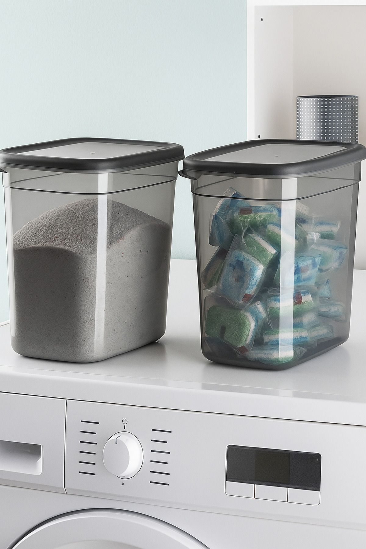 Poomy 2000 Ml Deterjan Kabı Tablet + Deterjan Saklama Kabı 2'li Set Antrasit
