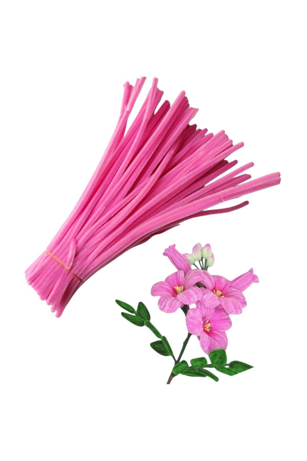 Butik Heryer.ciceklenir 50'li Şeker Pembe Renkli Şönil, Eğitici Şönil Seti, Yoğun Tüylü Tel, 30 Cm