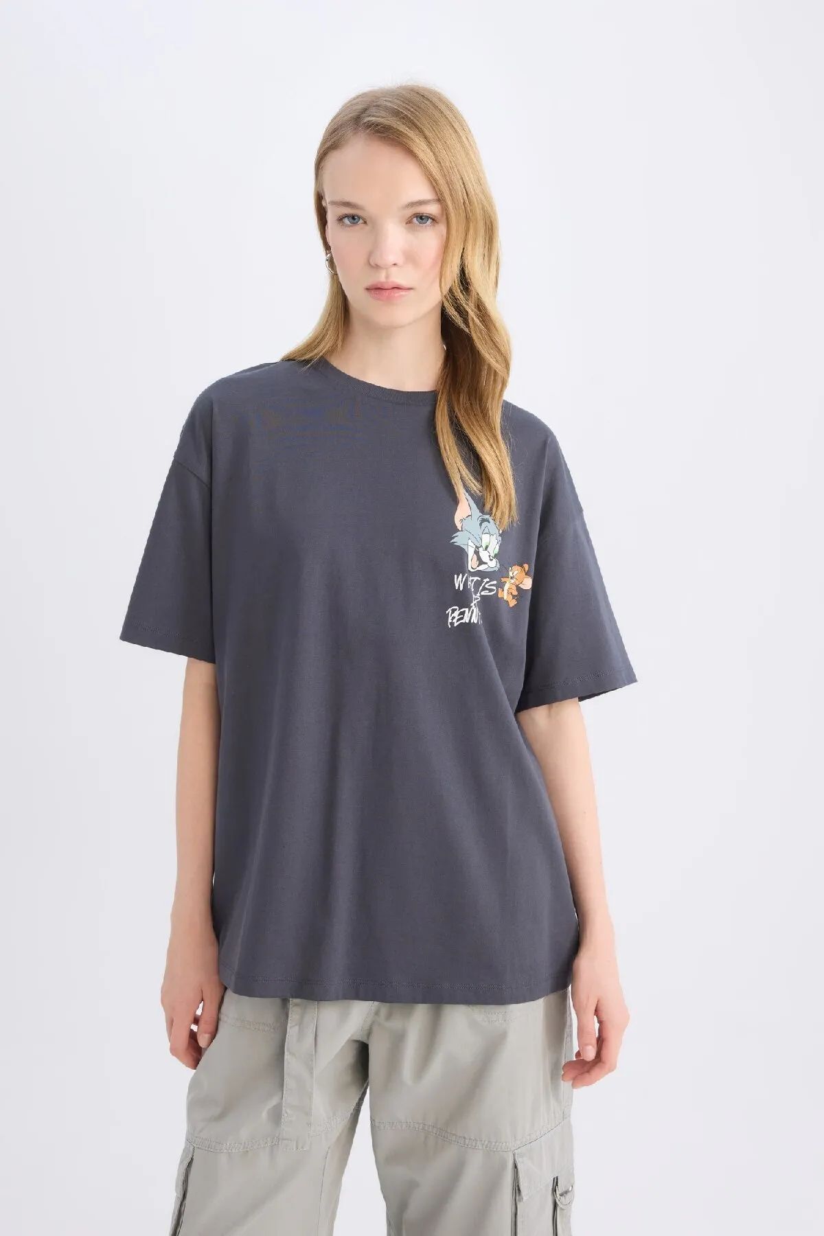 Koklonmoda Büyük Beden Unisex Tom&Jerry Baskılı Oversize T-Shirt