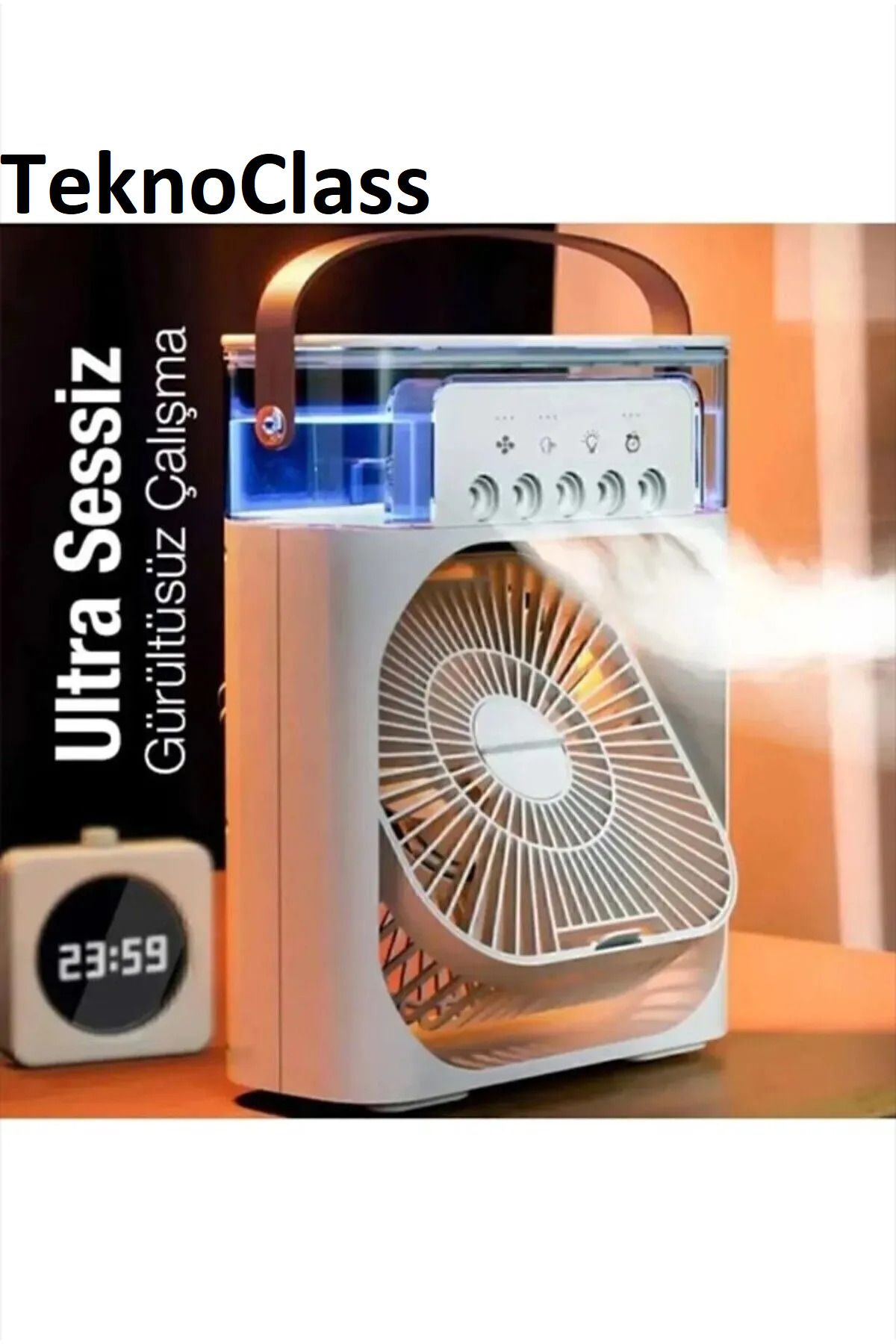 TeknoClass Taşınabilir Ev Ofis Hava Vantilatörü Nemlendirici Fan Ve Buhar Makinesi RGB Işıklı Serinletici