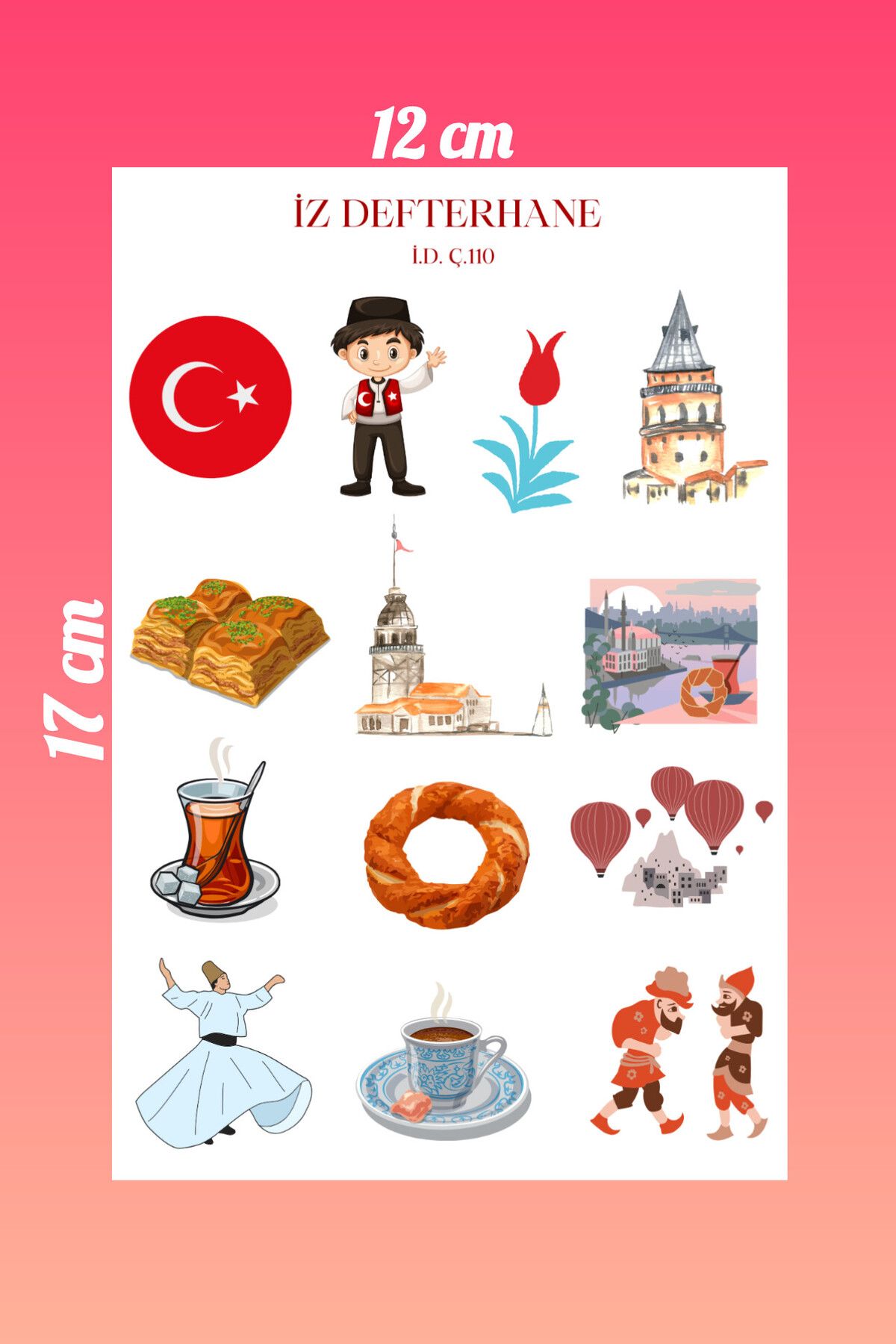 İZ DEFTERHANE Türk Kültürü, Türkiye Çıkartma Sticker (Defter ajanda ve günlük planlayıcılar için uygun)