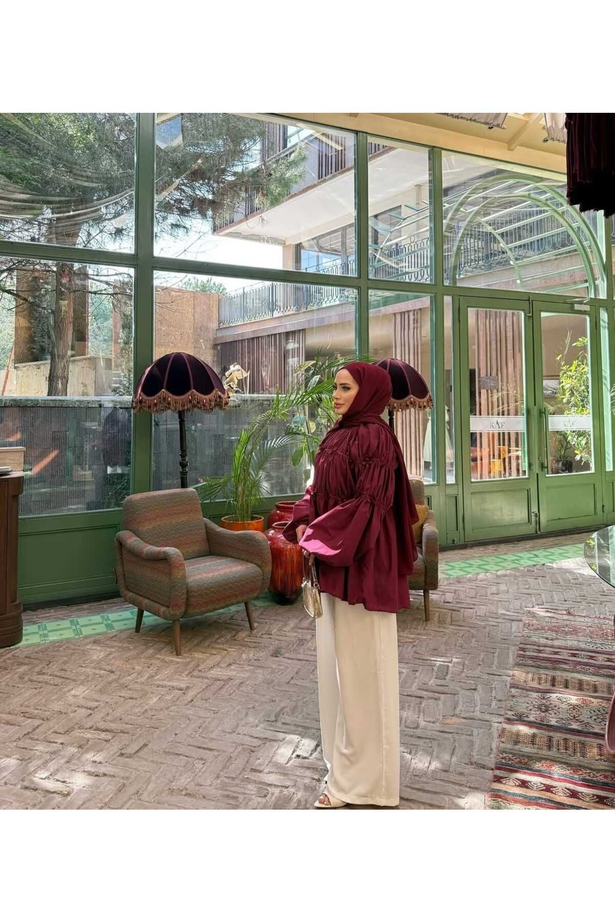 by nursel çiçek Kadın Trend Balon Kol Çiçek Detaylı Tasarım Gömlek Tunik