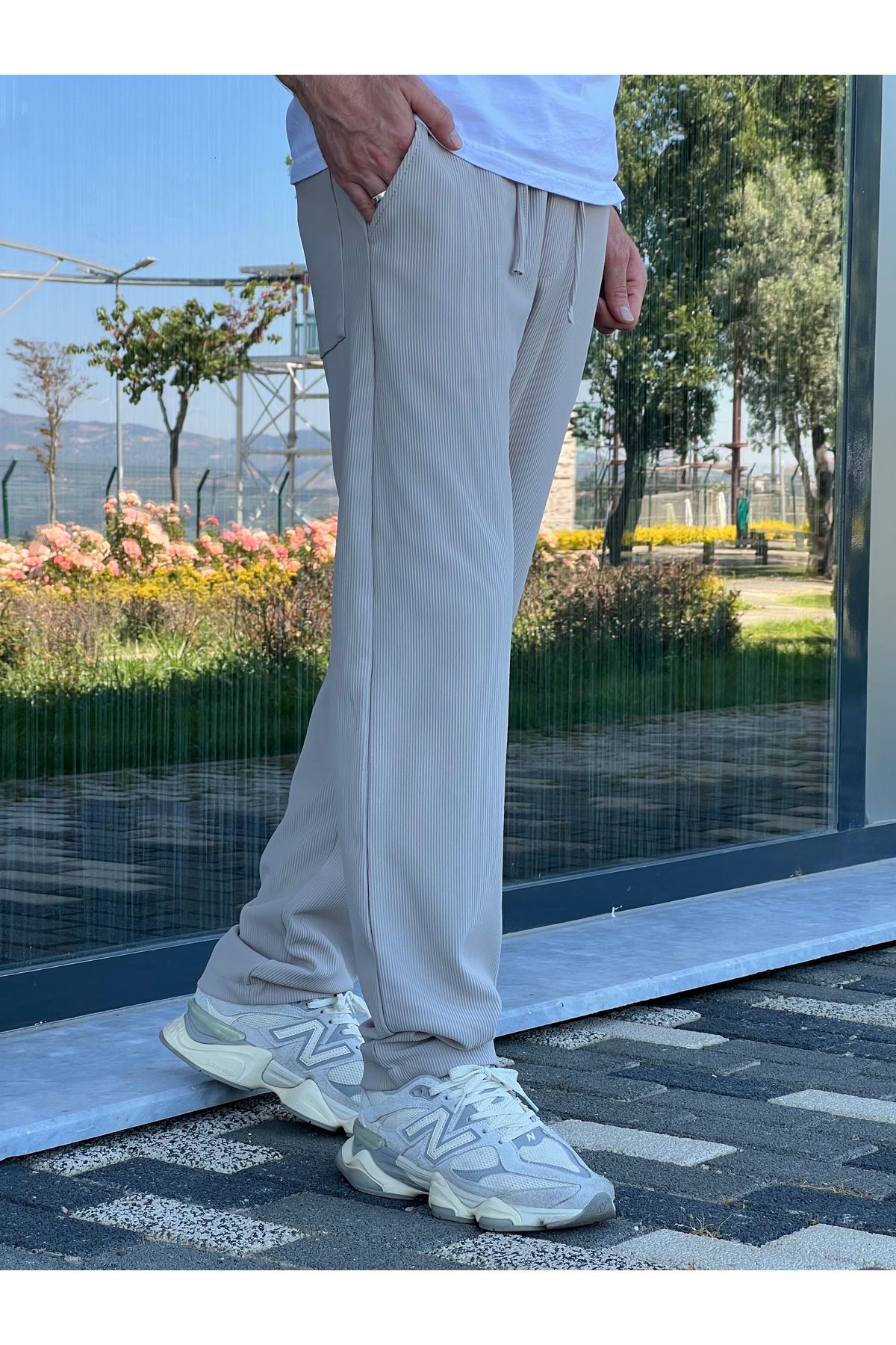 ElitWear Rahat Kalıp Çizgili Fitilli Kumaş Relaxed Pantolon