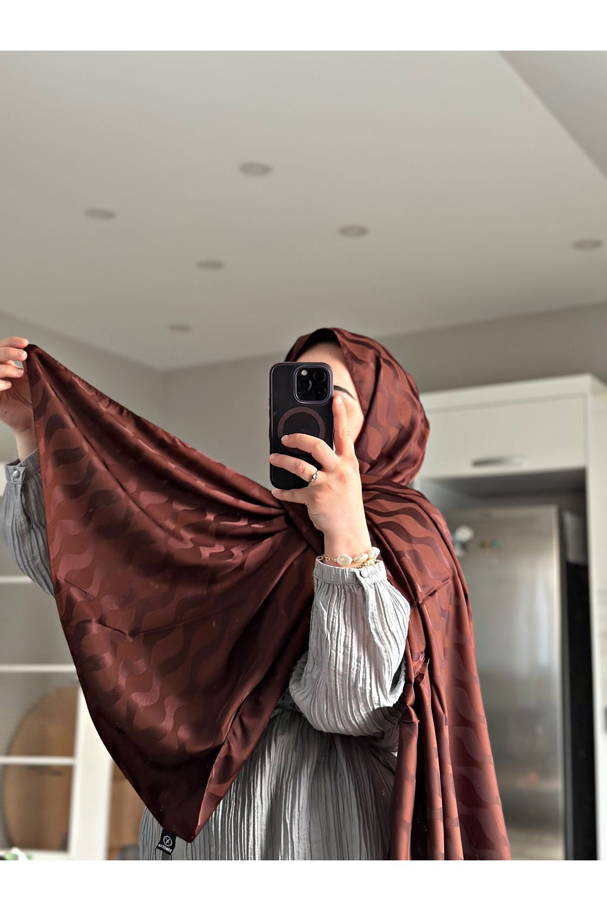 Sane Home Kahverengi Şal Tesettür Şal Jakar Şal Kaymaz Şal