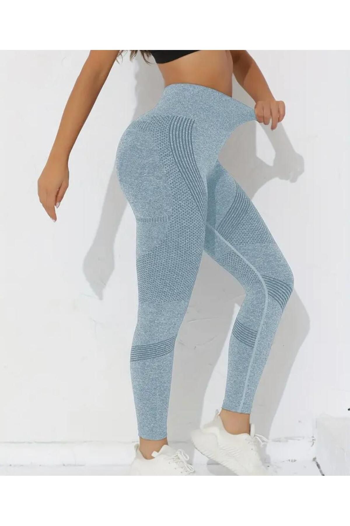 TAJ PUSH-UP Toparlatıcı Dikişsiz Geniş Bel Bantlı Spor Tayt Yüksek Bel Düz Renkli