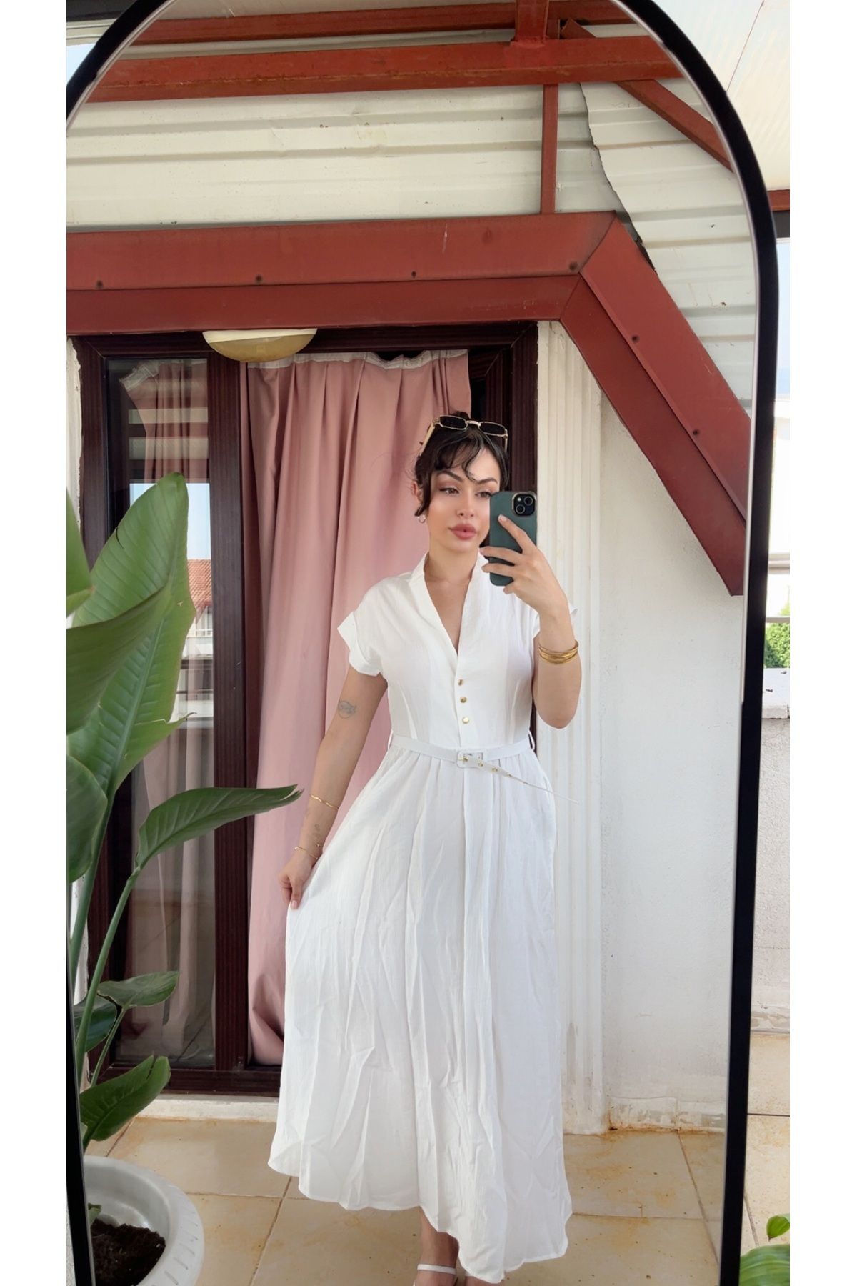 Butik Ekru Kısa kollu Elbise