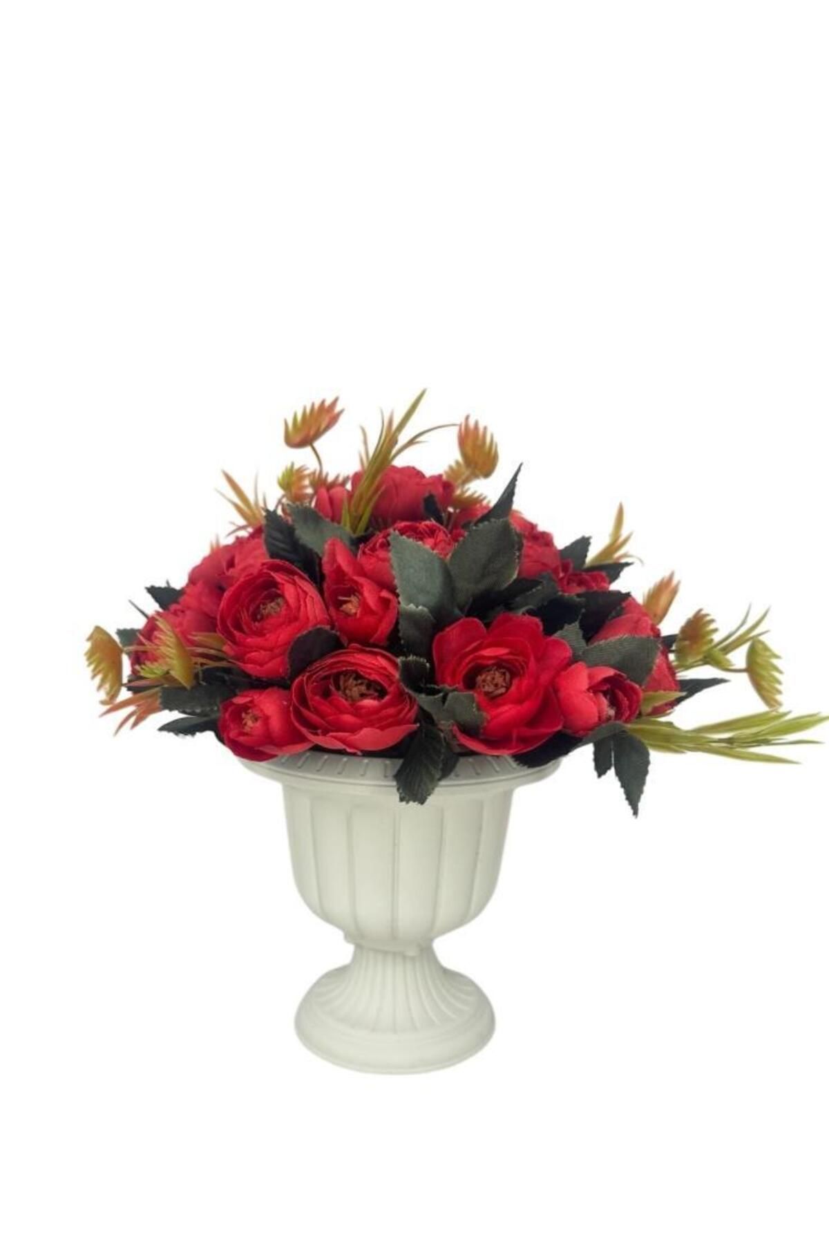 Nettenevime Yapay Çiçek Krem Antik Saksıda Kırmızı Erengül 23cm