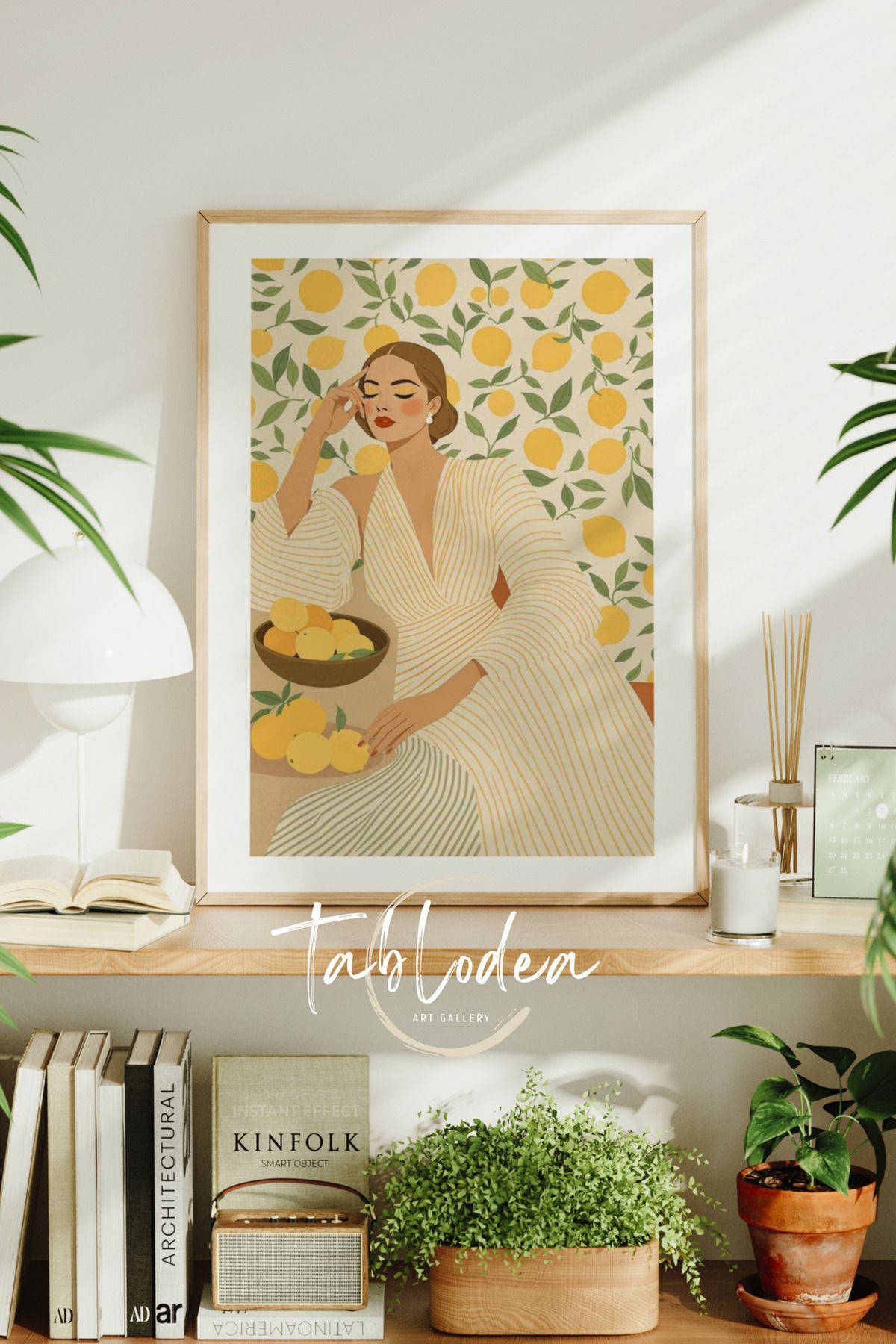 tablodea Modern Limon Desenli Mutfak Dekoru Çerçeveli Poster Tablo, Bohem Dekoratif Minimalist Mutfak Tablosu