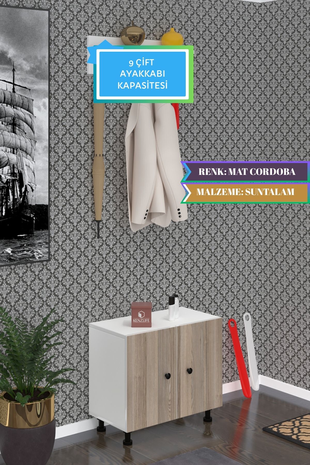 Kenzlife ayakkabılık cimcime3 crdbyz 53*060*32 kapaklı 3 raflı 9 çift ayakkabı kapasitesi