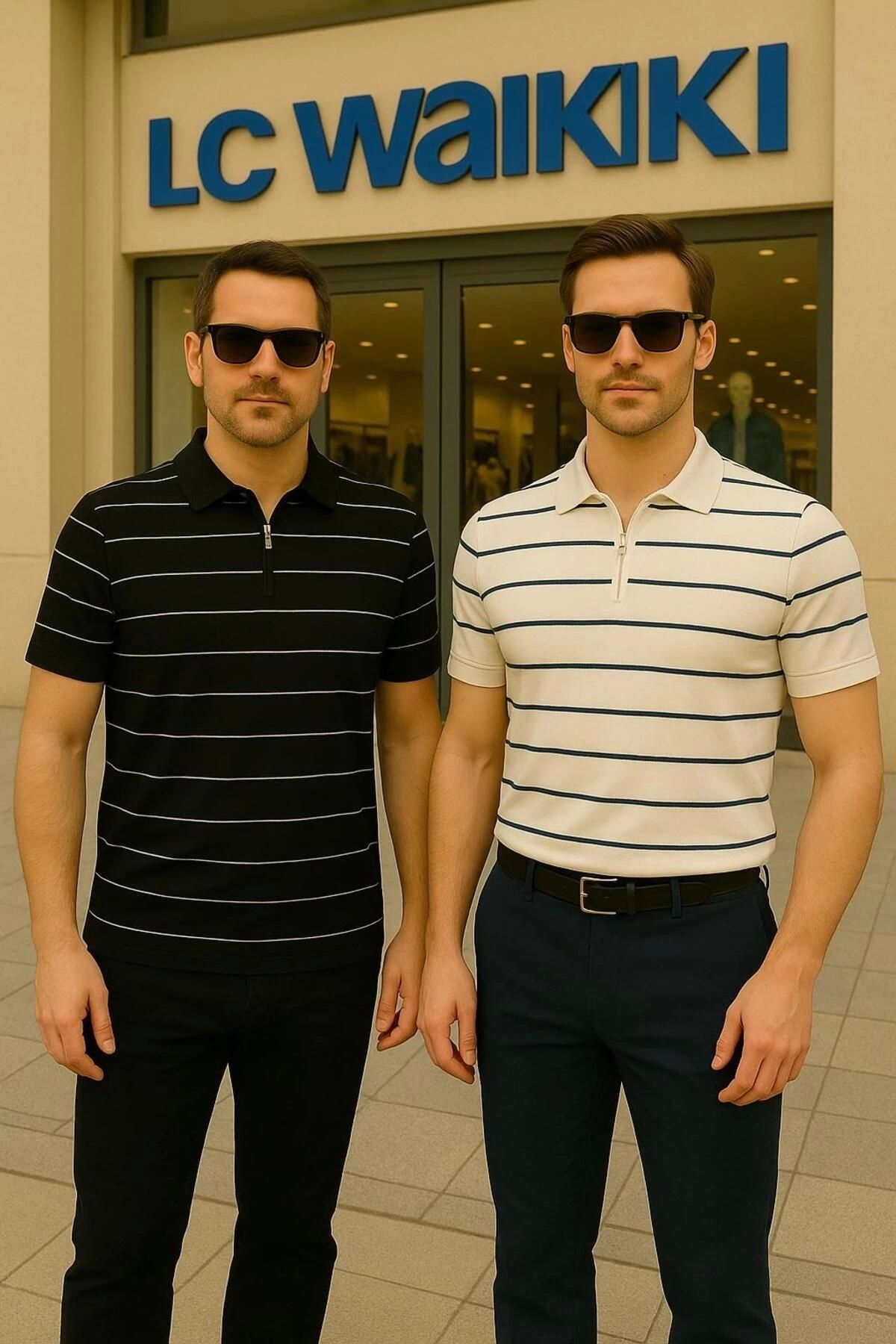 LC Waikiki 3'lü Avantajlı Paket Polo Yaka Fermuarlı Çizgili Kısa Kollu Erkek Yazlık Triko Tişört / T-shirt