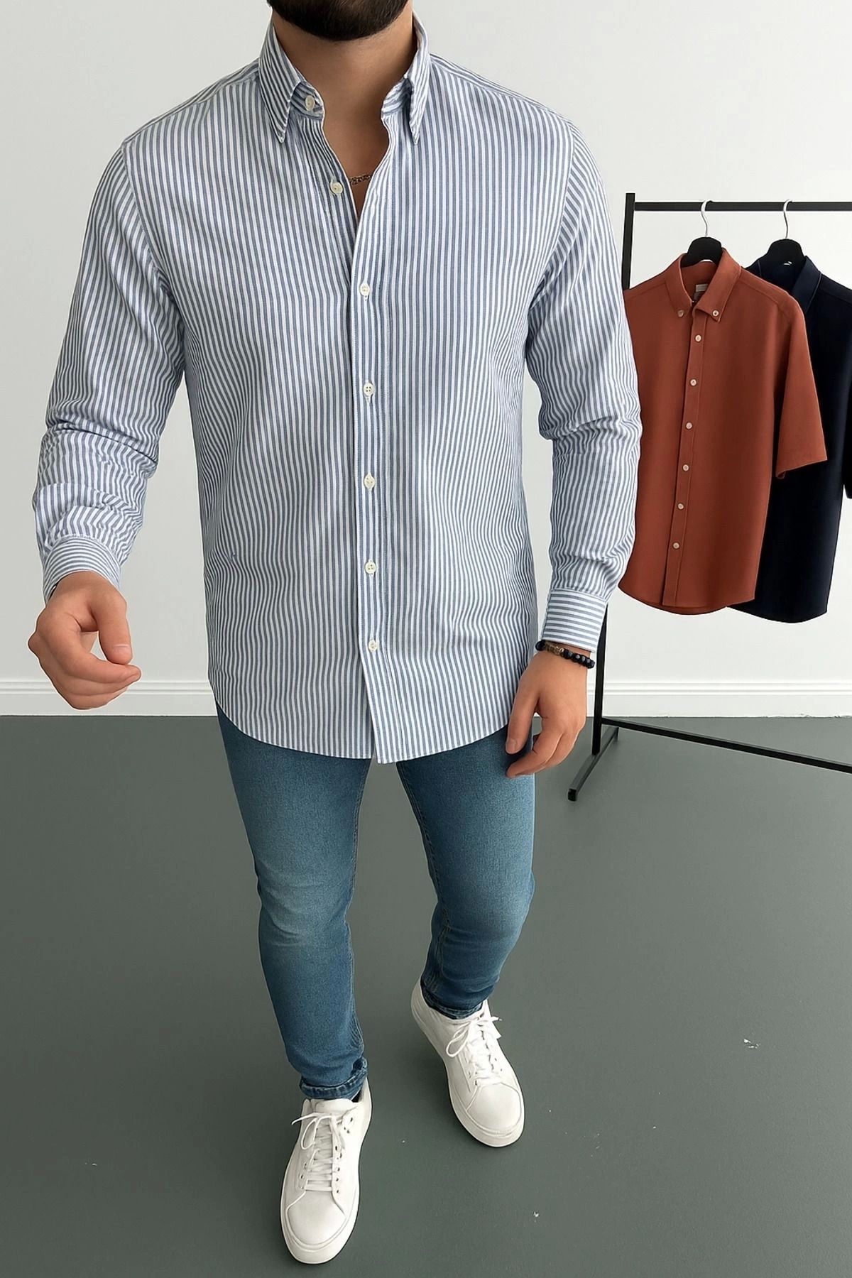 LC Waikiki Slim Fit Uzun Kollu Düğmeli Kolay Ütü Çizgili Şık Premium Erkek Hediyelik Sevgili Klasik Spor Gömlek