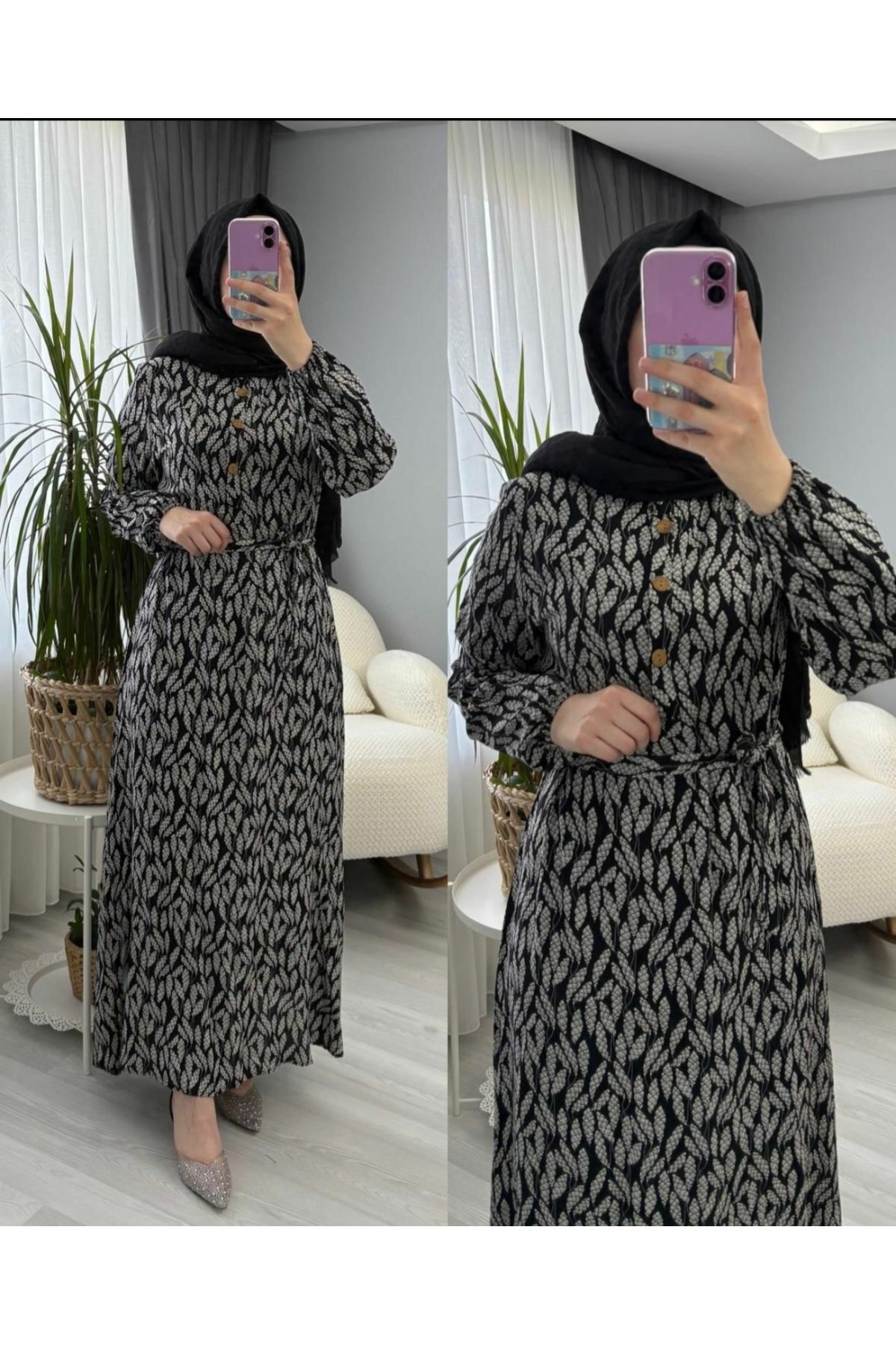 MODA Başak Desenli Tesettür Elbise