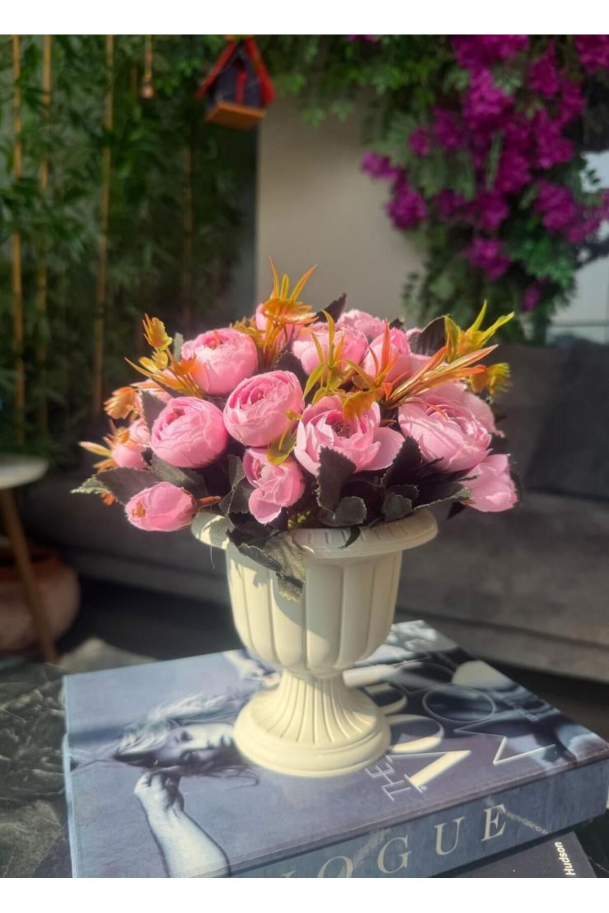 Nettenevime Yapay Çiçek Krem Antik Saksıda Pembe Erengül 23cm