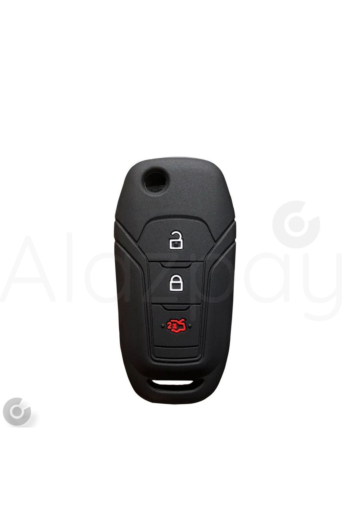 Alazpay Ford Mondeo Kuga Focus Fiesta Puma Ranger Ecosport B Max C Max S Max Silikon Anahtar Kılıfı (Siyah)