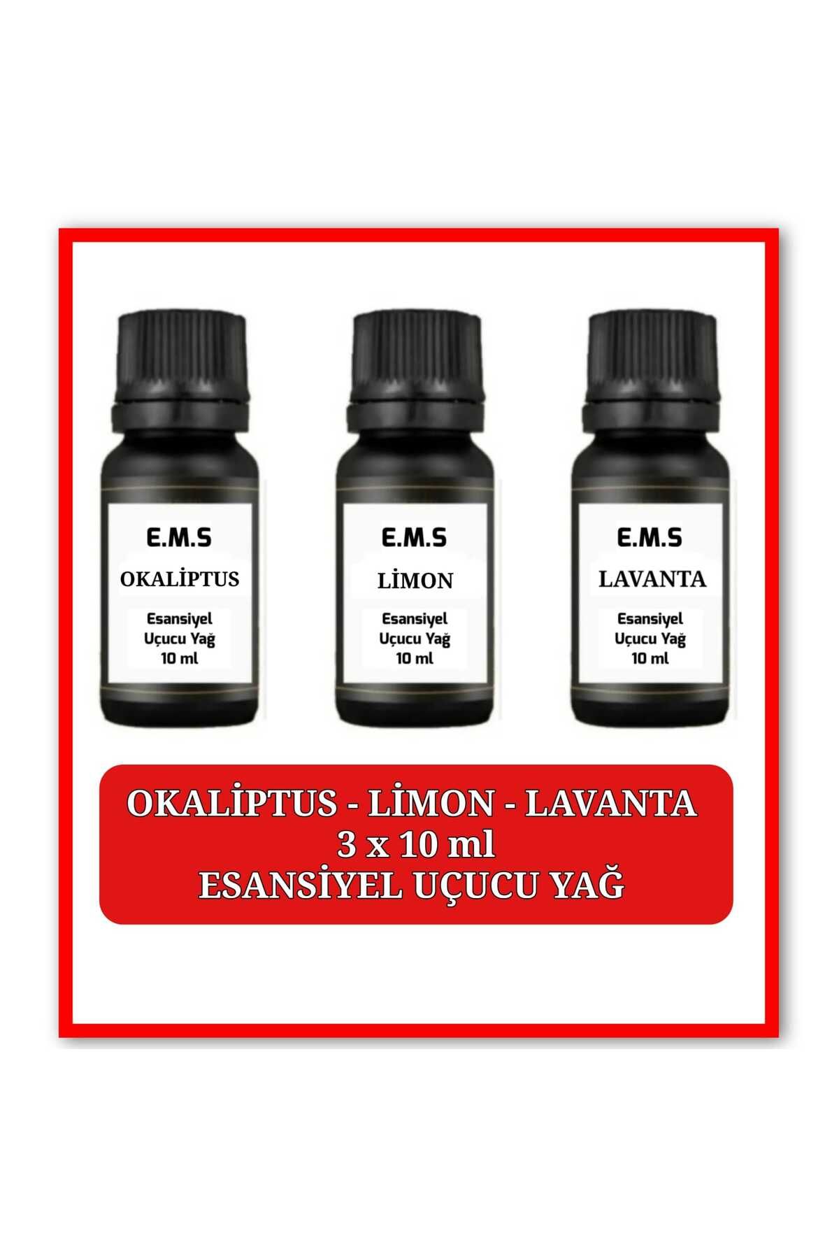 E.M.S AVM OKALİPTUS LİMON LAVANTA ESANSİYEL UÇUCU YAĞ 3 X 10 ML BUHURDANLIK ODA KOKUSU.