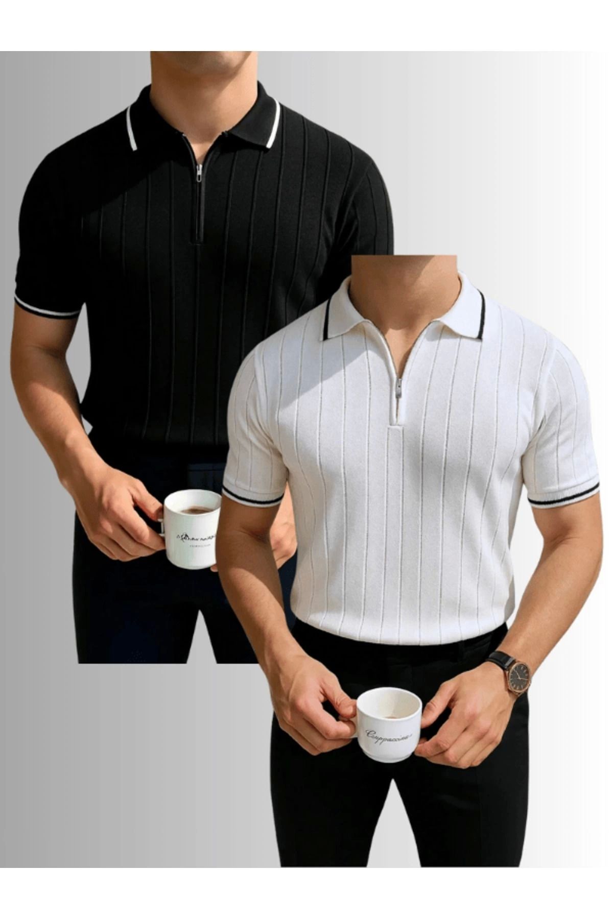 LC Waikiki Siyah Polo Yaka Fermuarlı Kısa Kollu Erkek Yazlık Nefes Alabilen Triko Tişört