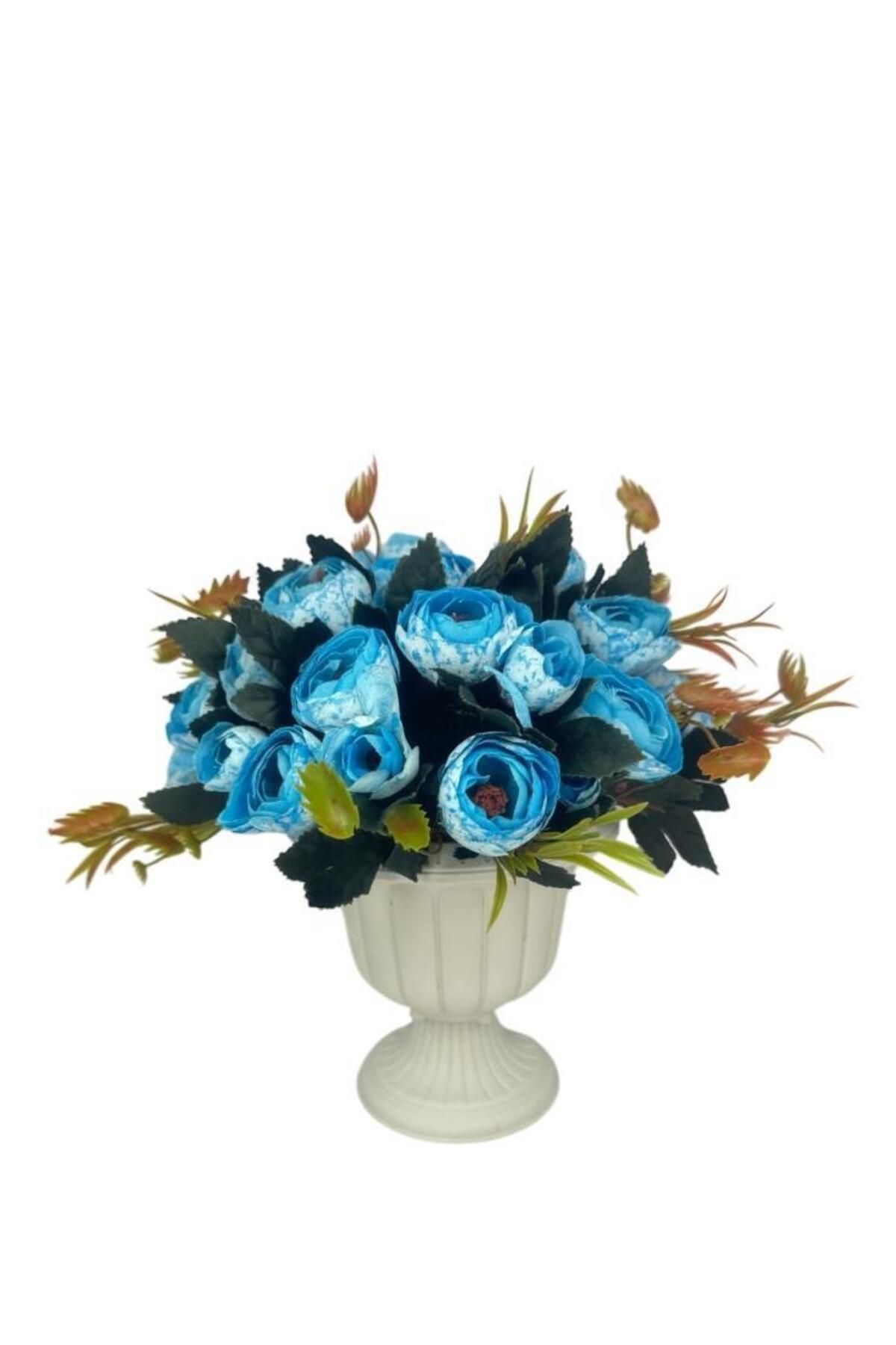 Nettenevime Yapay Çiçek Krem Antik Saksıda Mavi Erengül 23cm