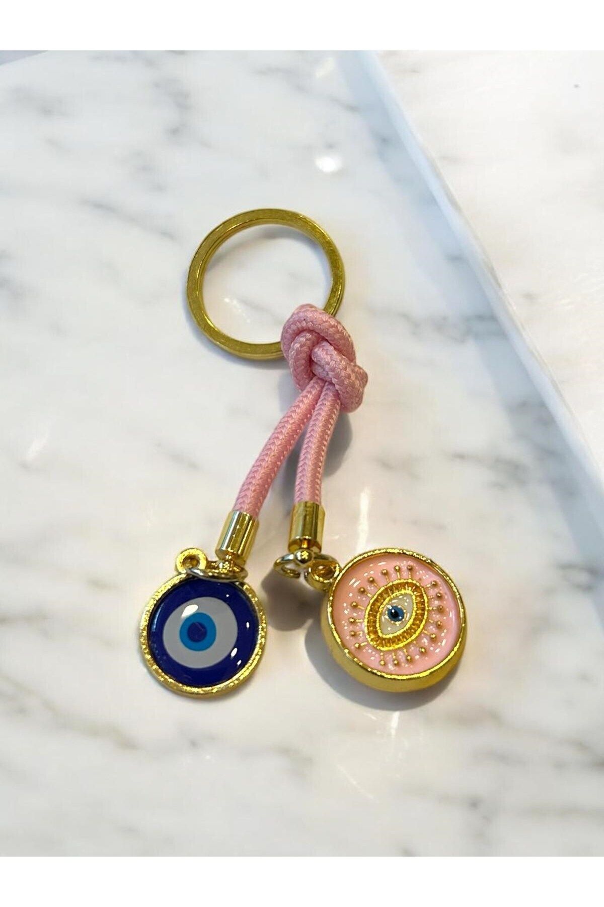 HEDİYE FİKRİ Çift Nazar Boncuklu Anahtarlık - Pembe (10,5 cm) Hediyelik