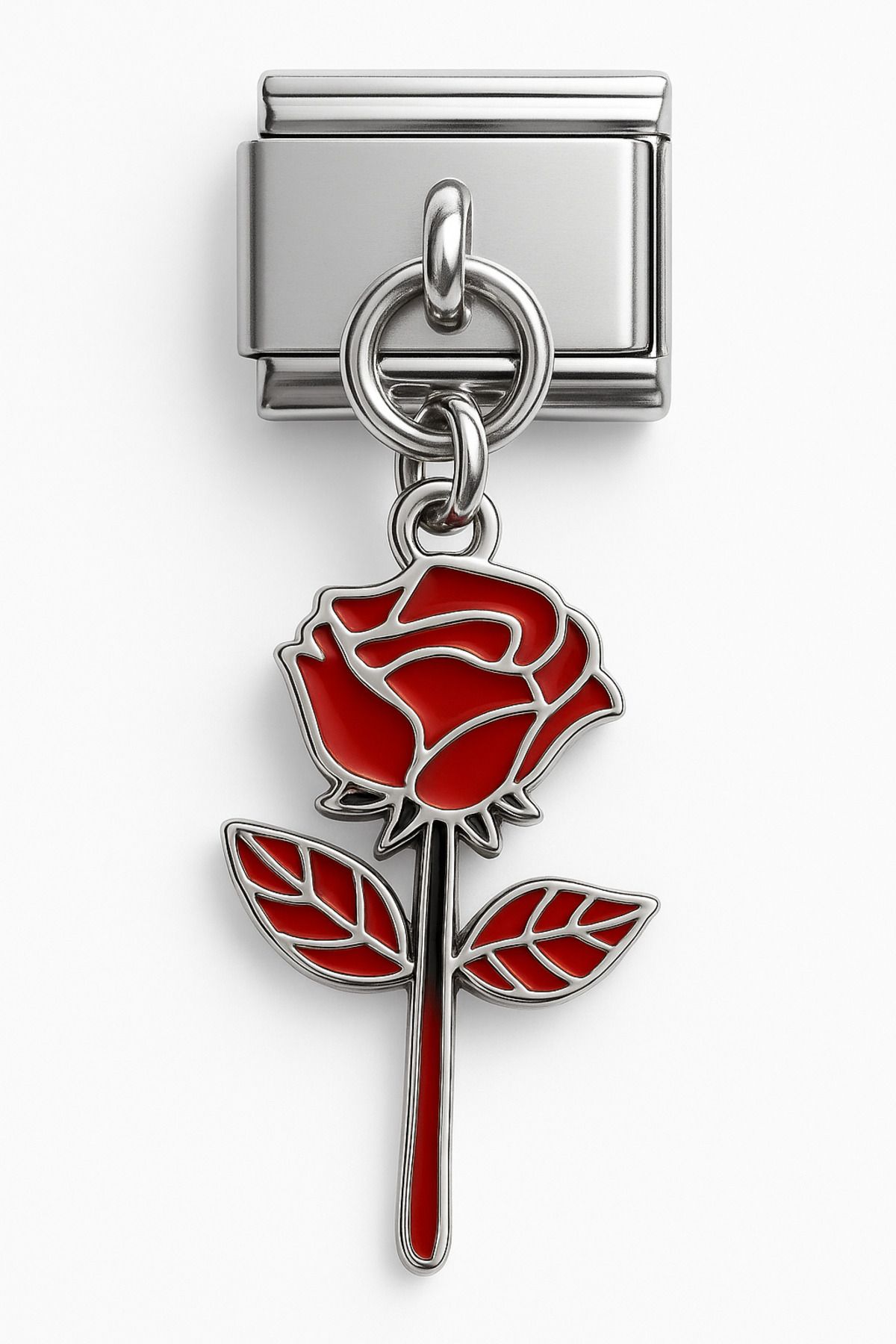 RoyalVance Kırmızı Gül Figürlü Bileklik Çelik Charm (İtalyan Bileklik Uyumlu)
