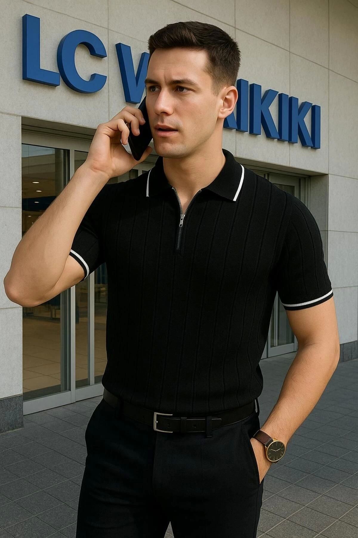 LC Waikiki Polo Yaka Fermuarlı Kısa Kollu Erkek Yazlık Triko Premium Kalite Tişört / T-shirt