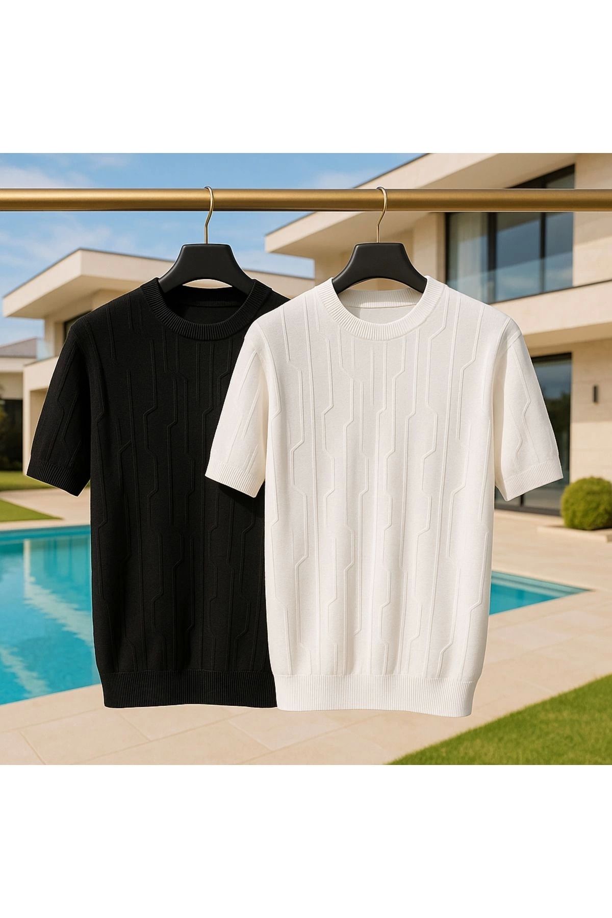 LC Waikiki Bisiklet Yaka Desenli Dokulu Premium Erkek Triko Tişört / T-shirt