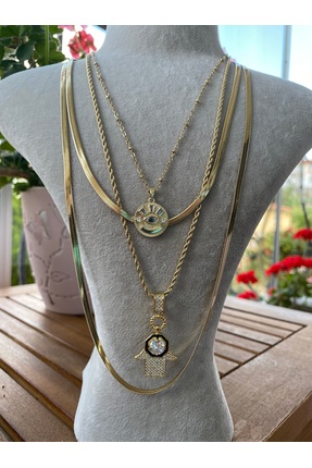 Betymery Aksesuar Paslanmaz Çelik Fadime Ana 4'lü Kombin Kolye (TEK TEK KULLA...