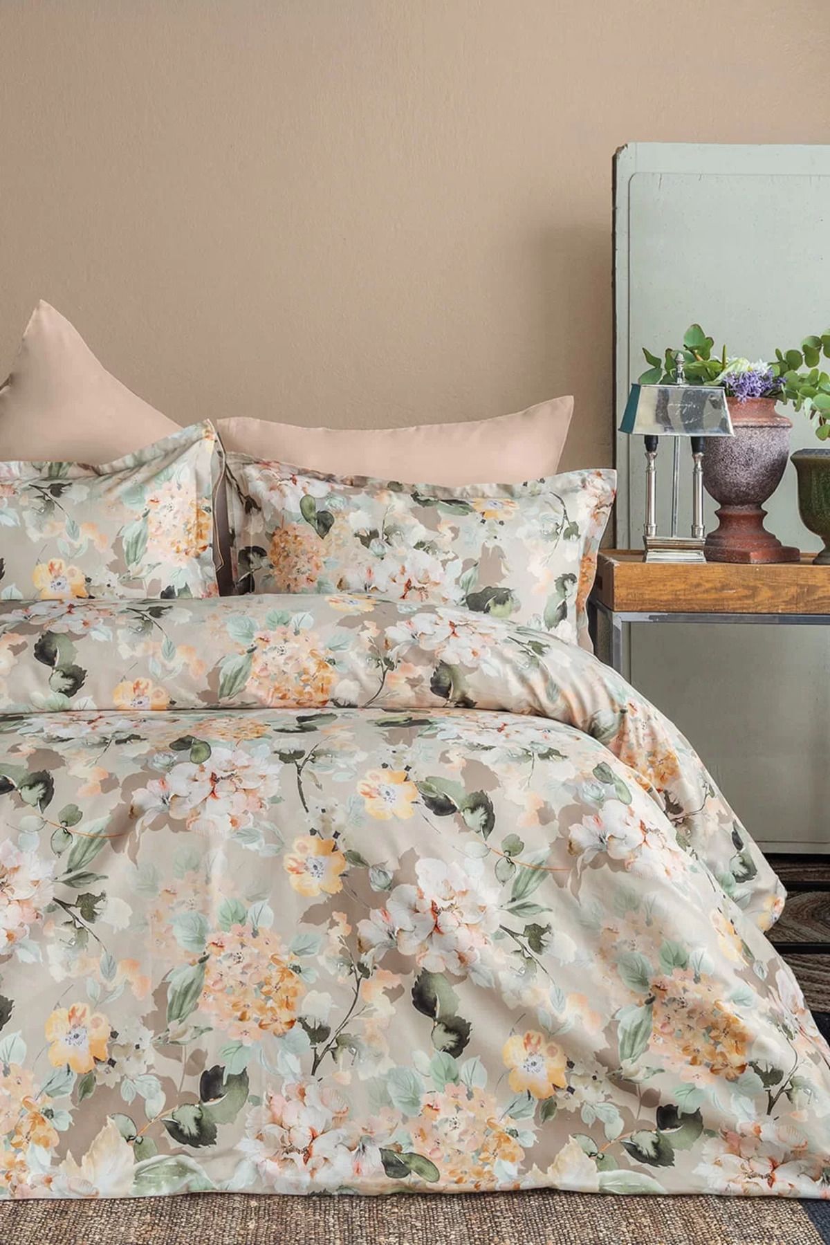 İssimo Home Dolce %60 TENCEL™ Lyocell %40 Pamuk Dijital Saten Çift Kişilik Nevresim Takımı
