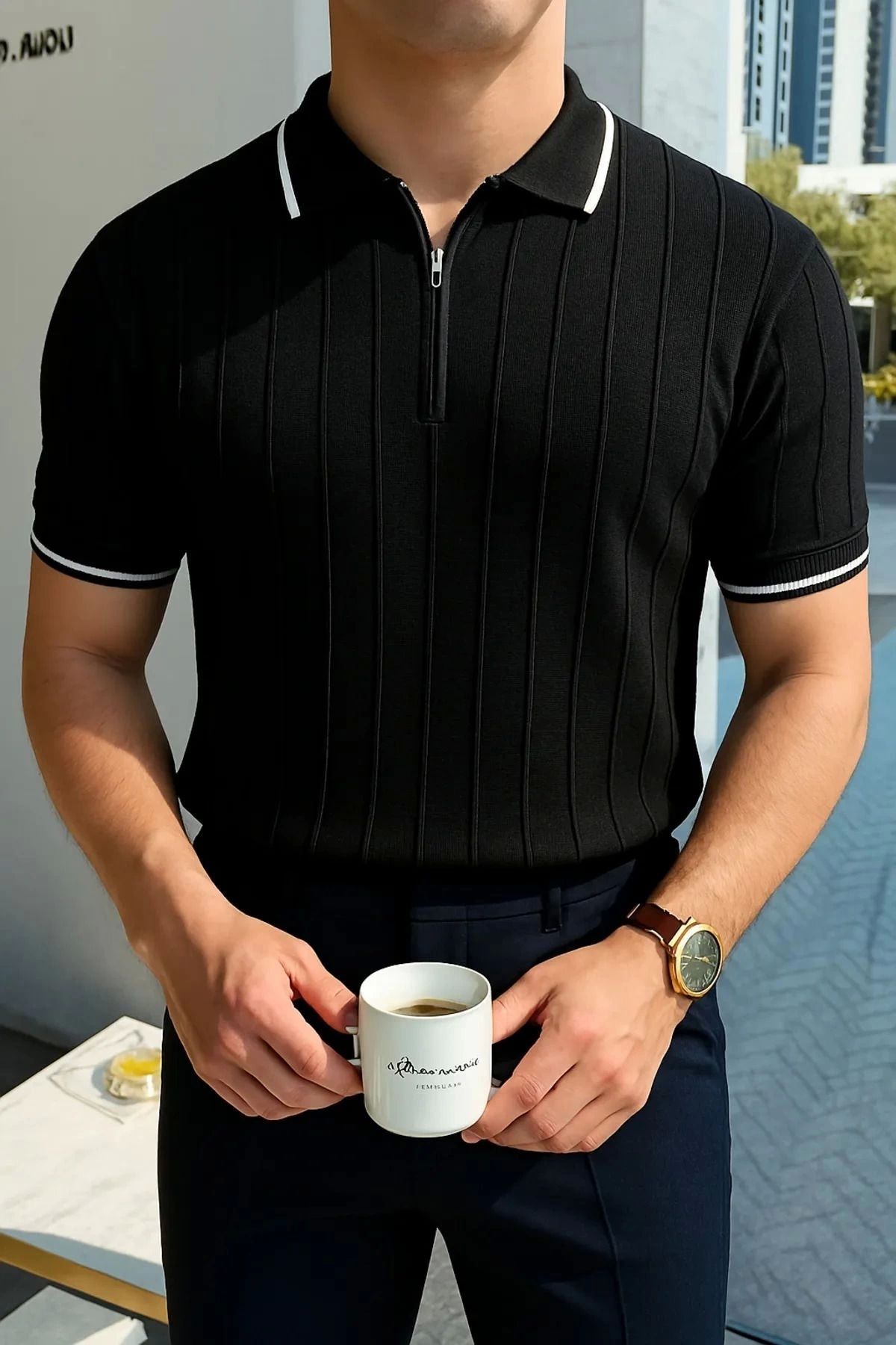 LC Waikiki Polo Yaka Fermuarlı Kısa Kollu Erkek Yazlık Triko T-Şört