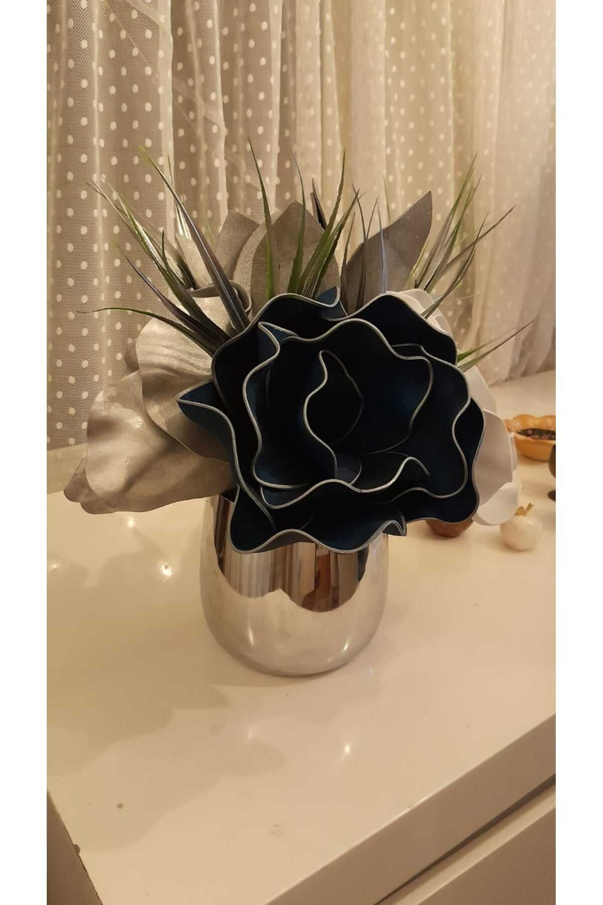 Hatem dekor flower Yapay çiçek gümüş metal vazoda latex çiçek aranjman hediye lik dekoratif latexs
