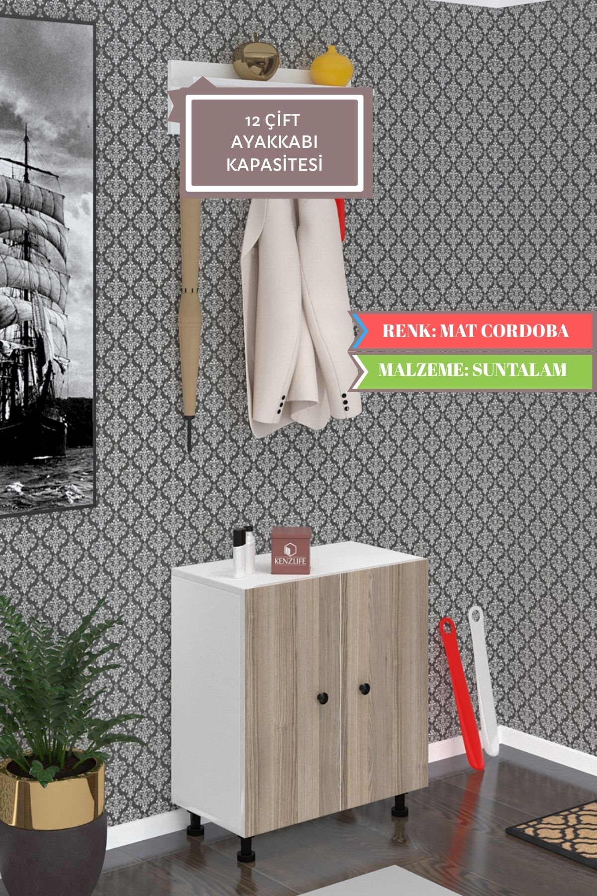 Kenzlife ayakkabılık cimcime4 crdbyz 68*060*32 kapaklı 4 raflı 12 çift ayakkabı kapasitesi