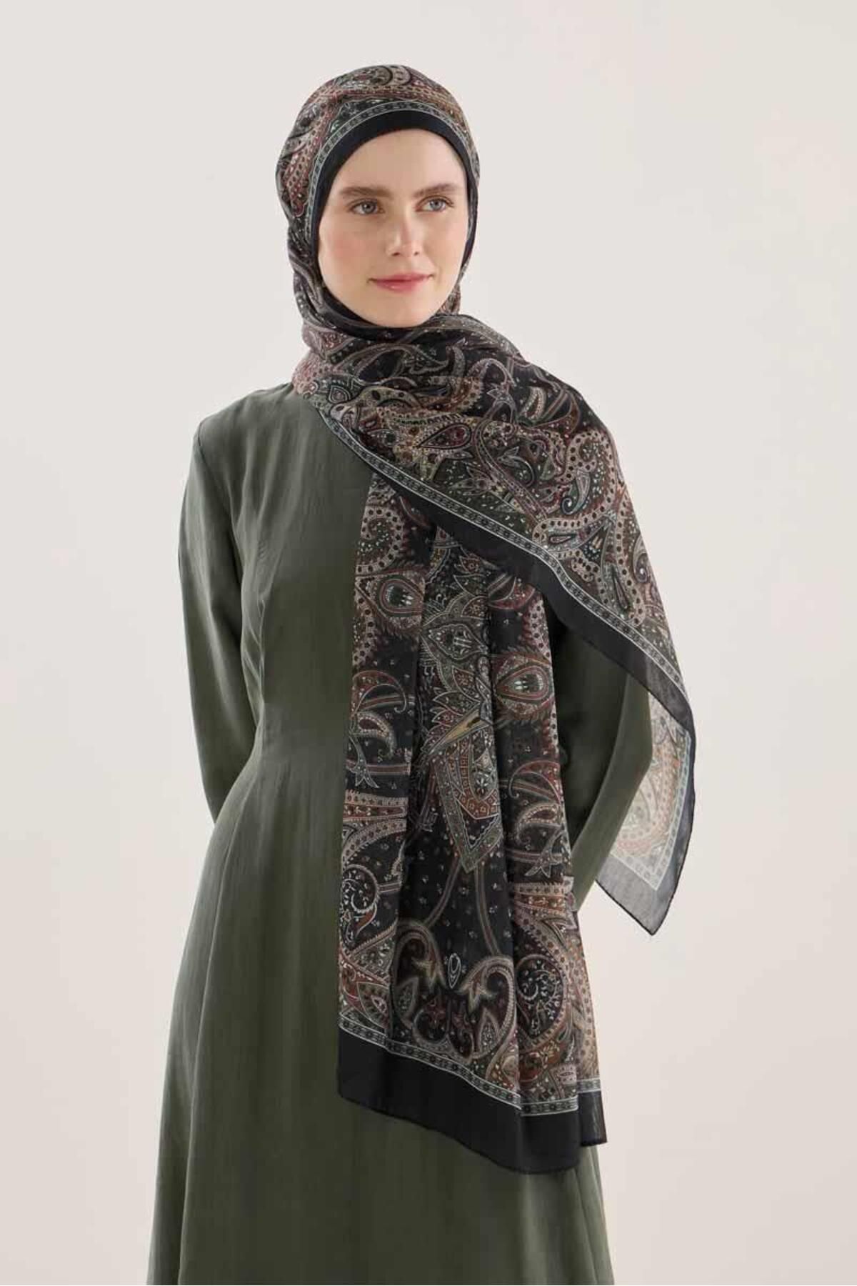 ALYOSHA FASHION Bohem Şal Siyah-Haki