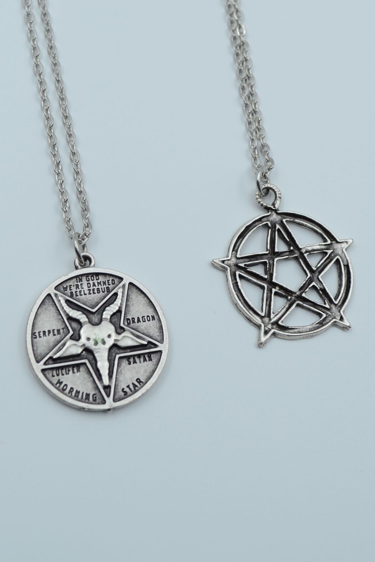 ıdr 2'li Lucifer Morning Star Pentagram Wicca Gümüş Kaplama Kolye Seti