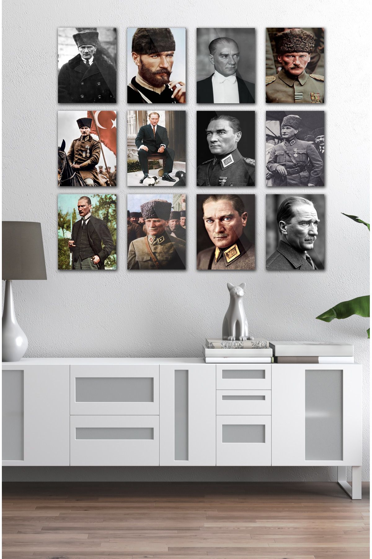 TABLOX 12 Parça Tablo Seti Gazi Mustafa Kemal Atatürk Atam MDF Duvar Süsü Çerçeve Görünümlü Hediyelik Eşya